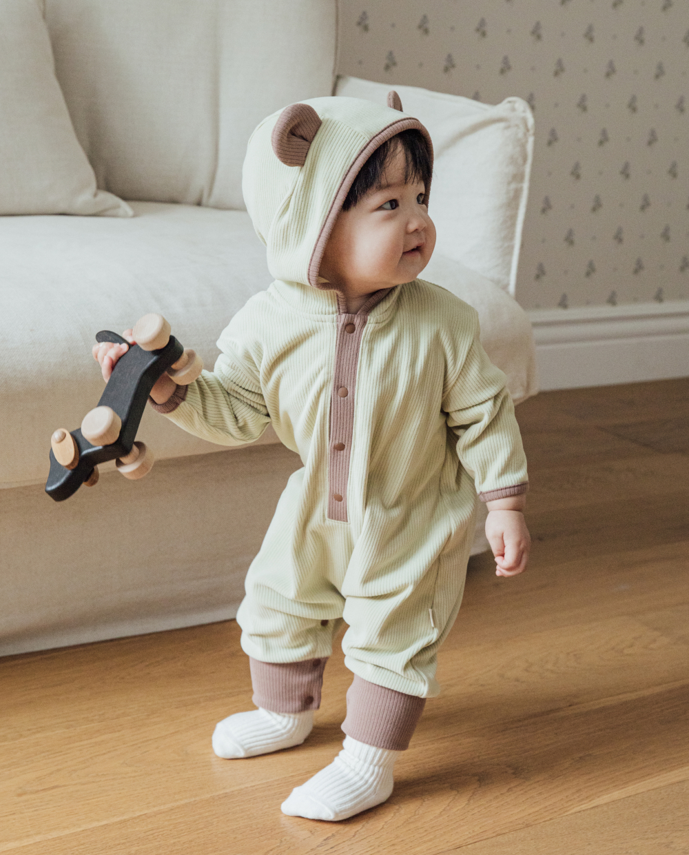 포근보들 골지 후디형 곰돌이 롬퍼