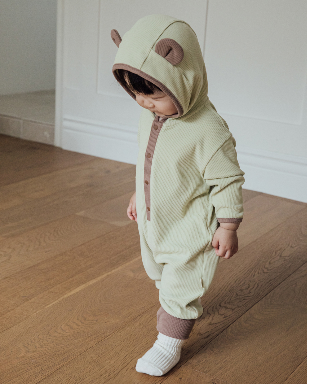 포근보들 골지 후디형 곰돌이 롬퍼