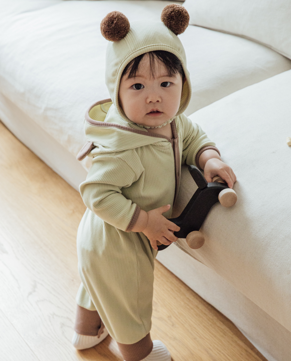 포근보들 골지 후디형 곰돌이 롬퍼