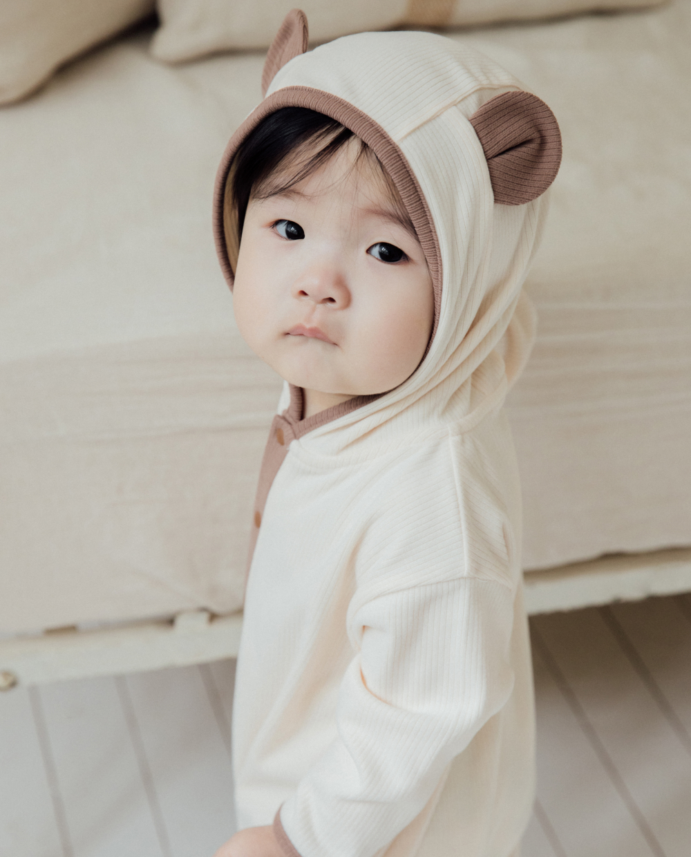 포근보들 골지 후디형 곰돌이 롬퍼