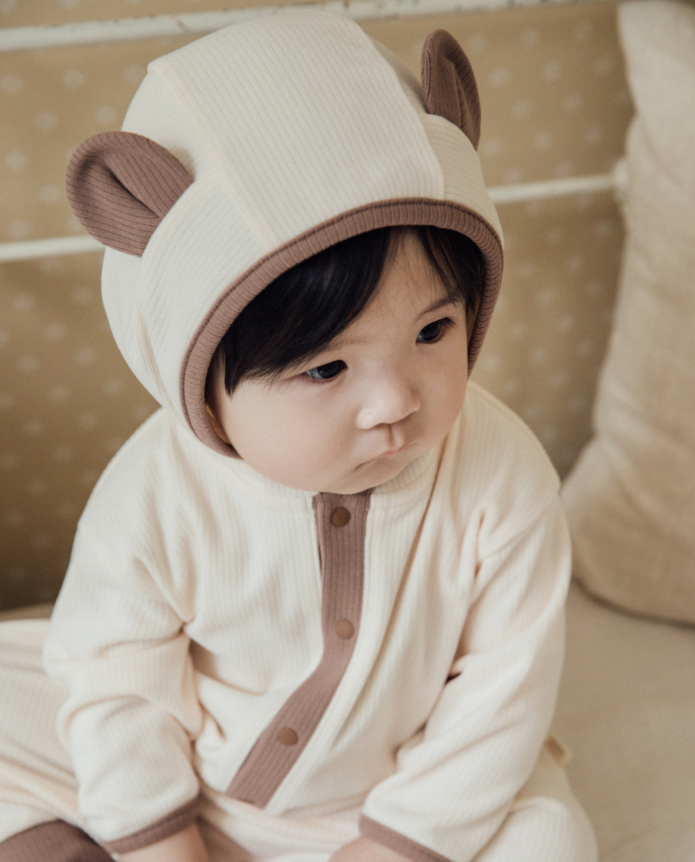 포근보들 골지 후디형 곰돌이 롬퍼