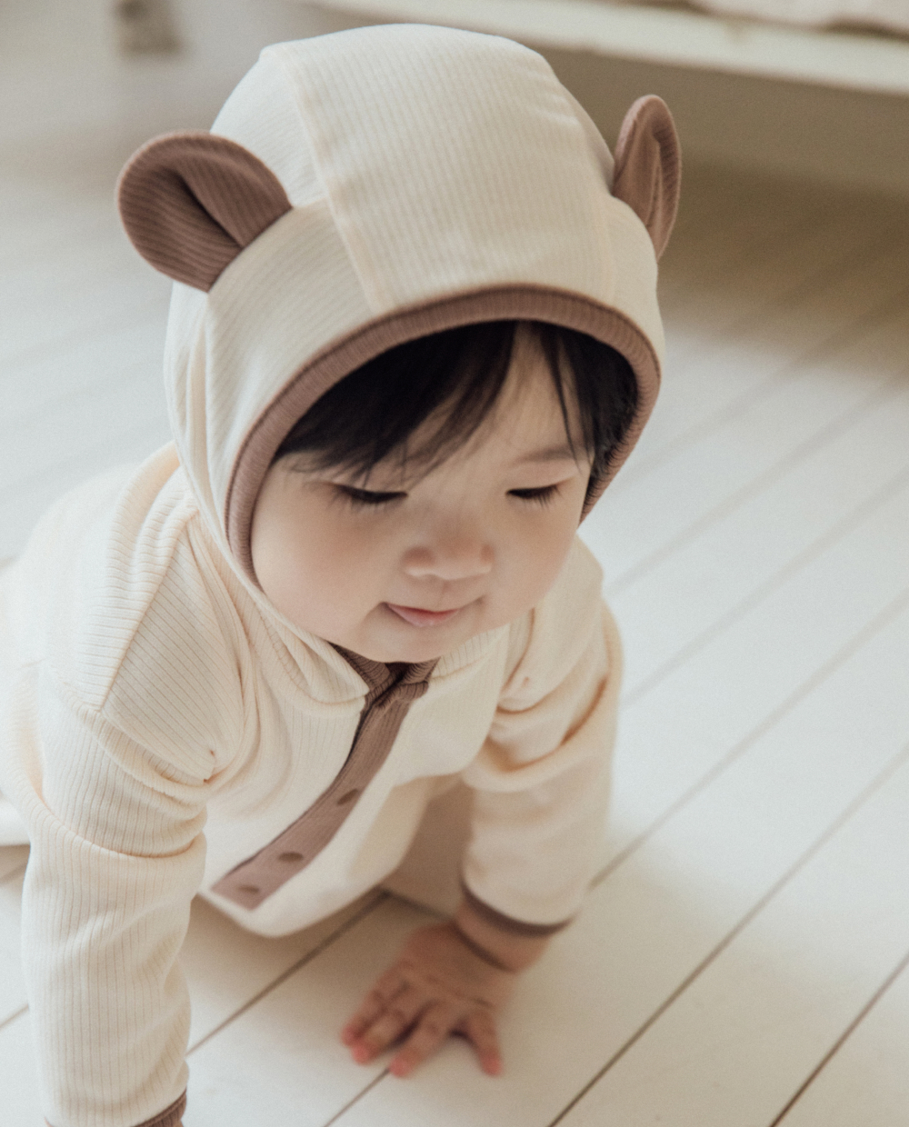 포근보들 골지 후디형 곰돌이 롬퍼