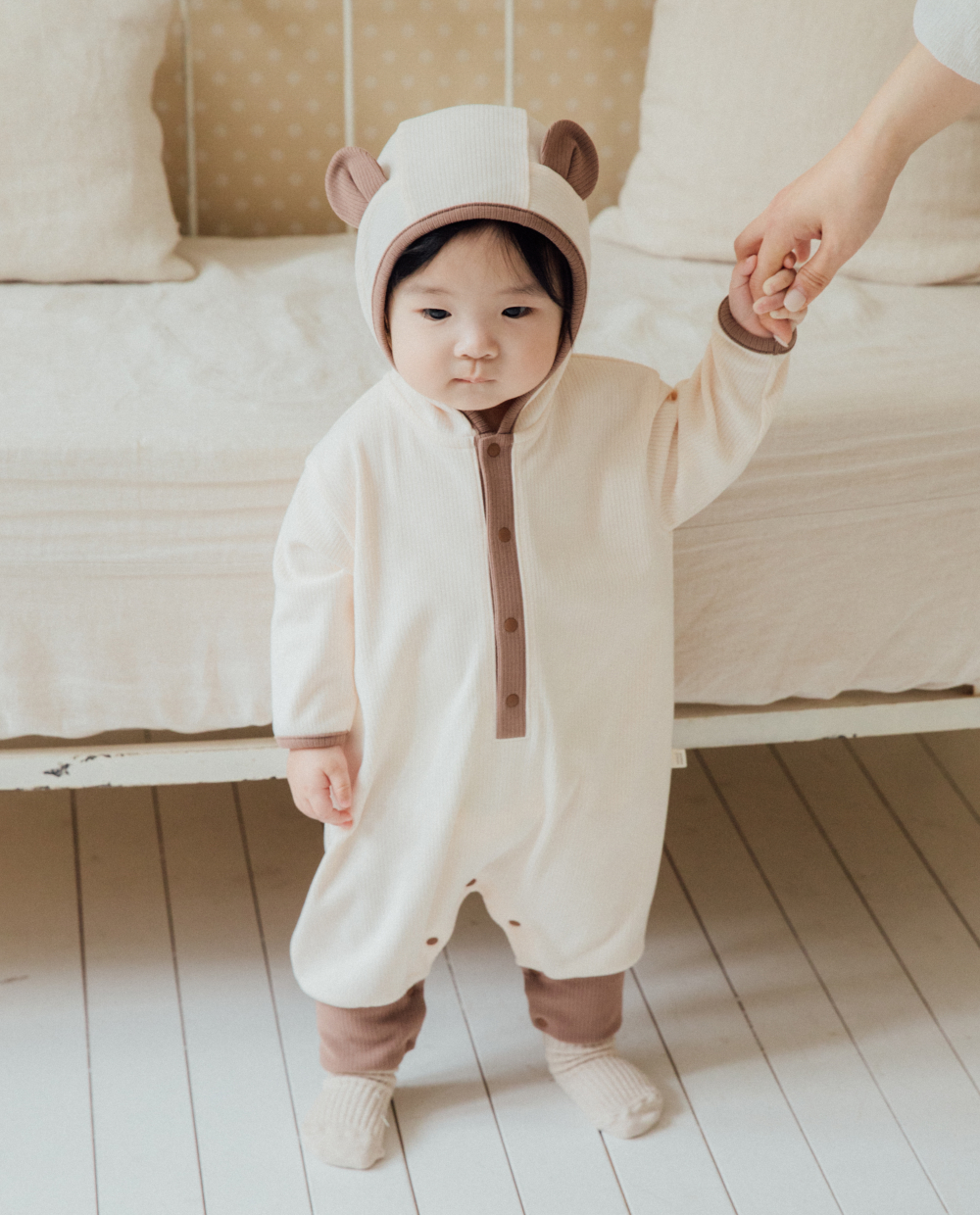 포근보들 골지 후디형 곰돌이 롬퍼