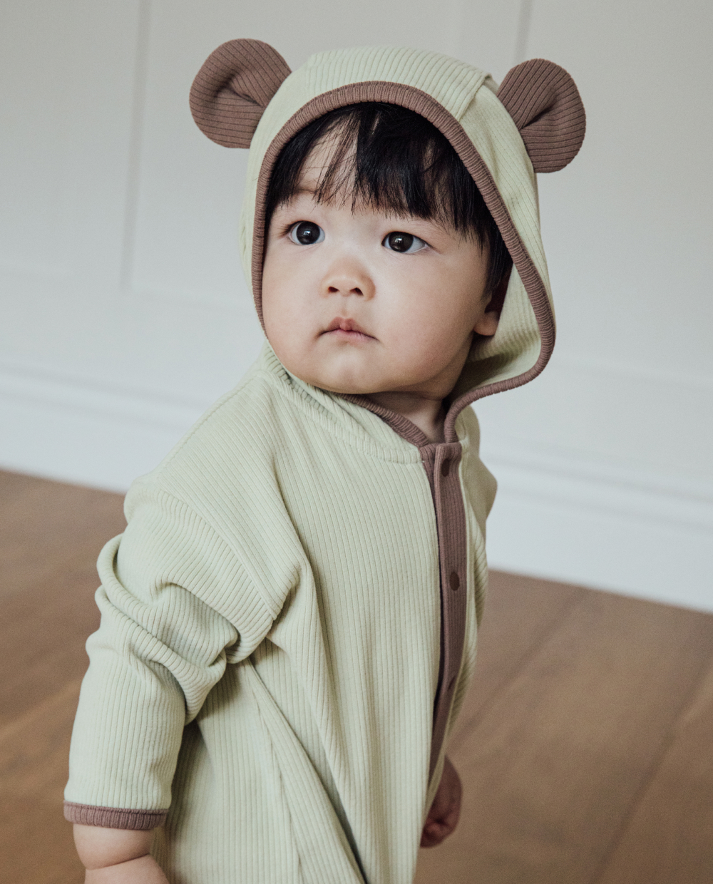 포근보들 골지 후디형 곰돌이 롬퍼