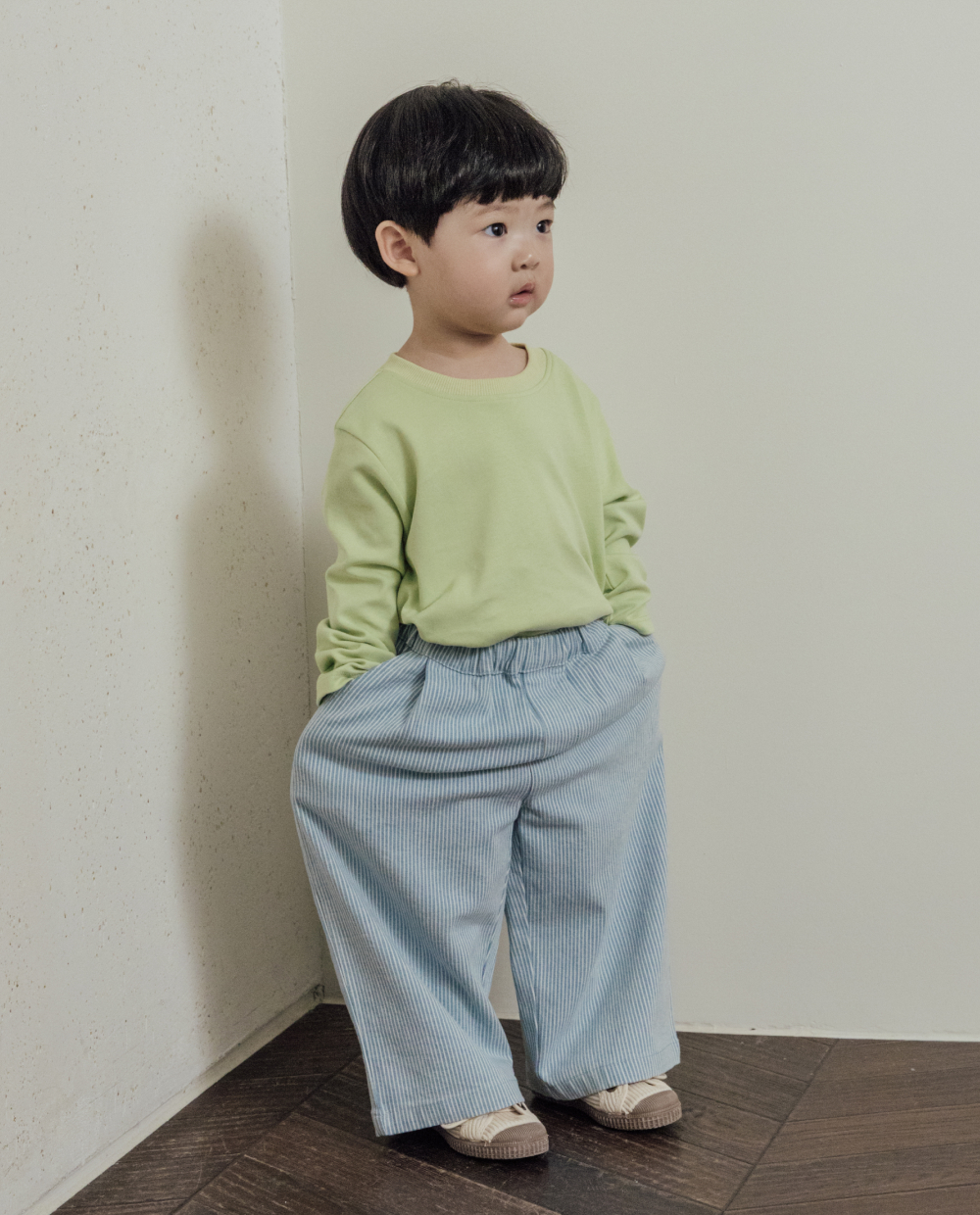 스트라이프 데님 와이드팬츠