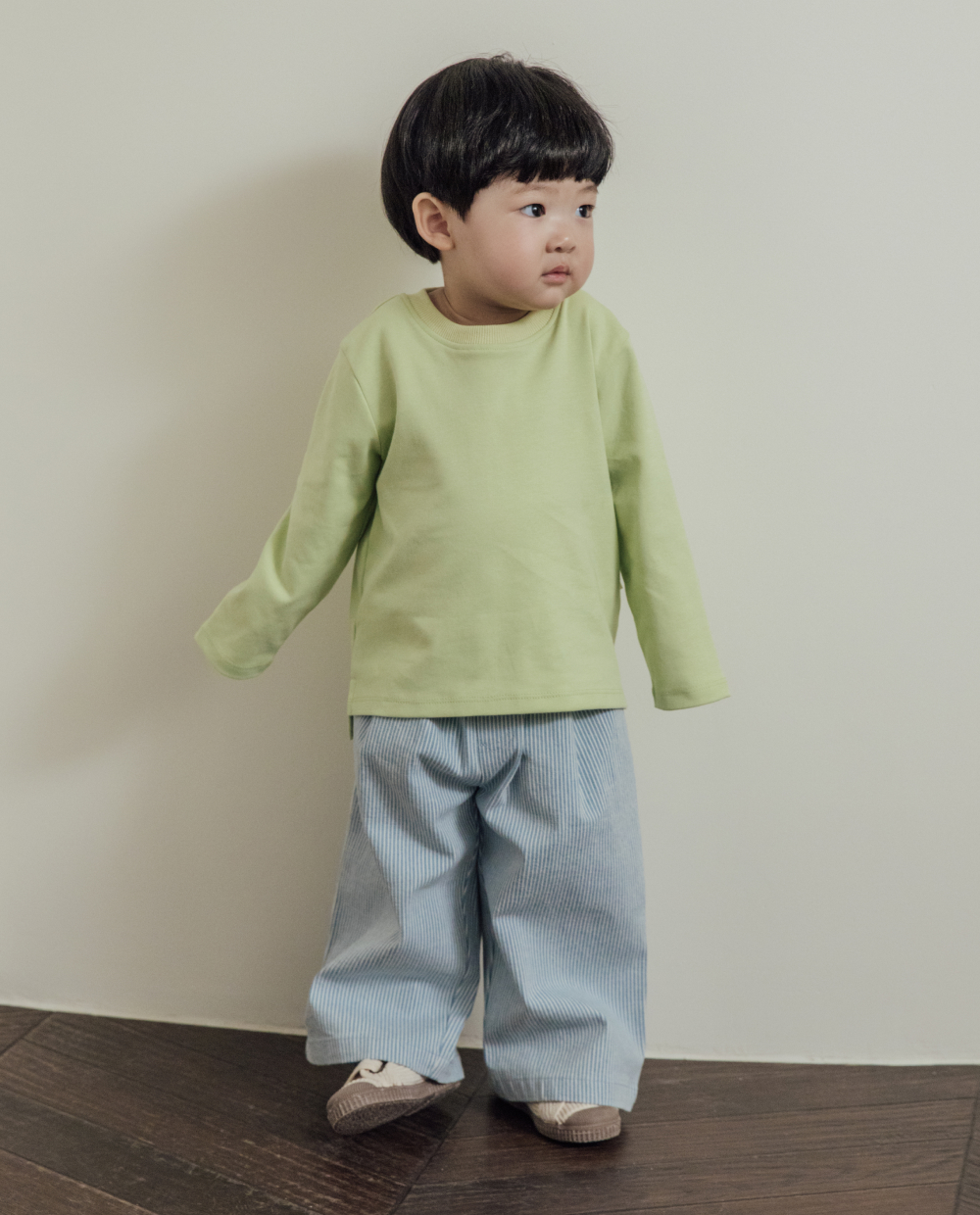 스트라이프 데님 와이드팬츠