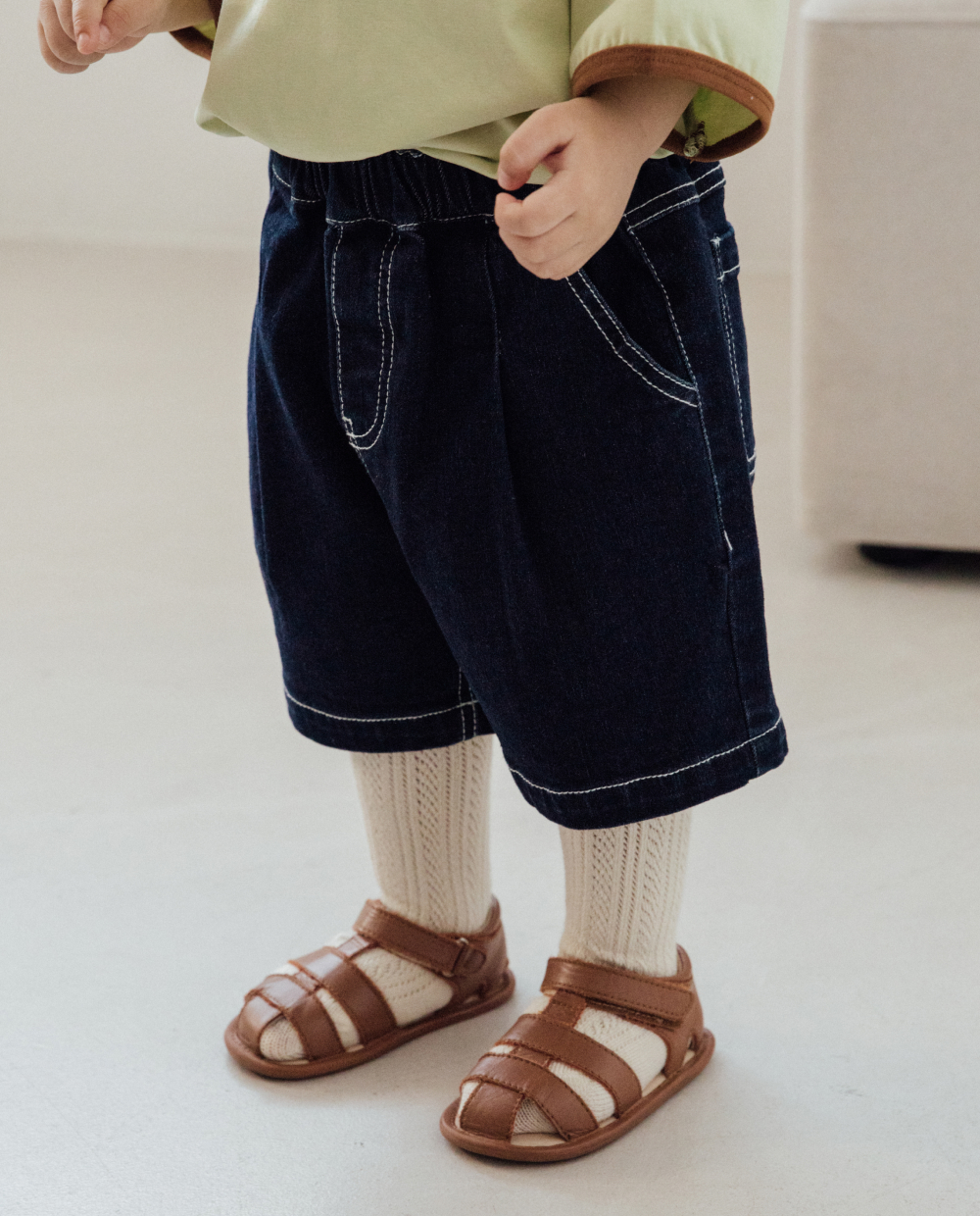 ストレッチデニム 5分丈 ワイドパンツ