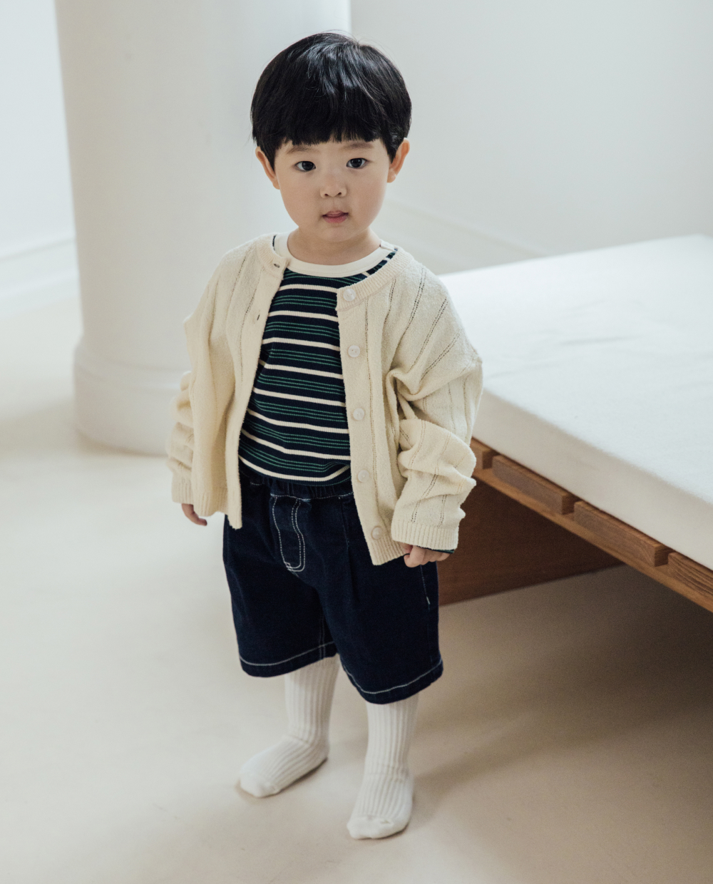ストレッチデニム 5分丈 ワイドパンツ