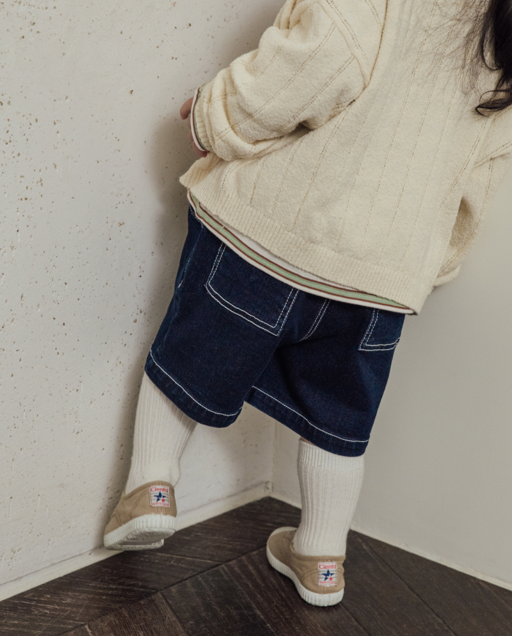 ストレッチデニム 5分丈 ワイドパンツ