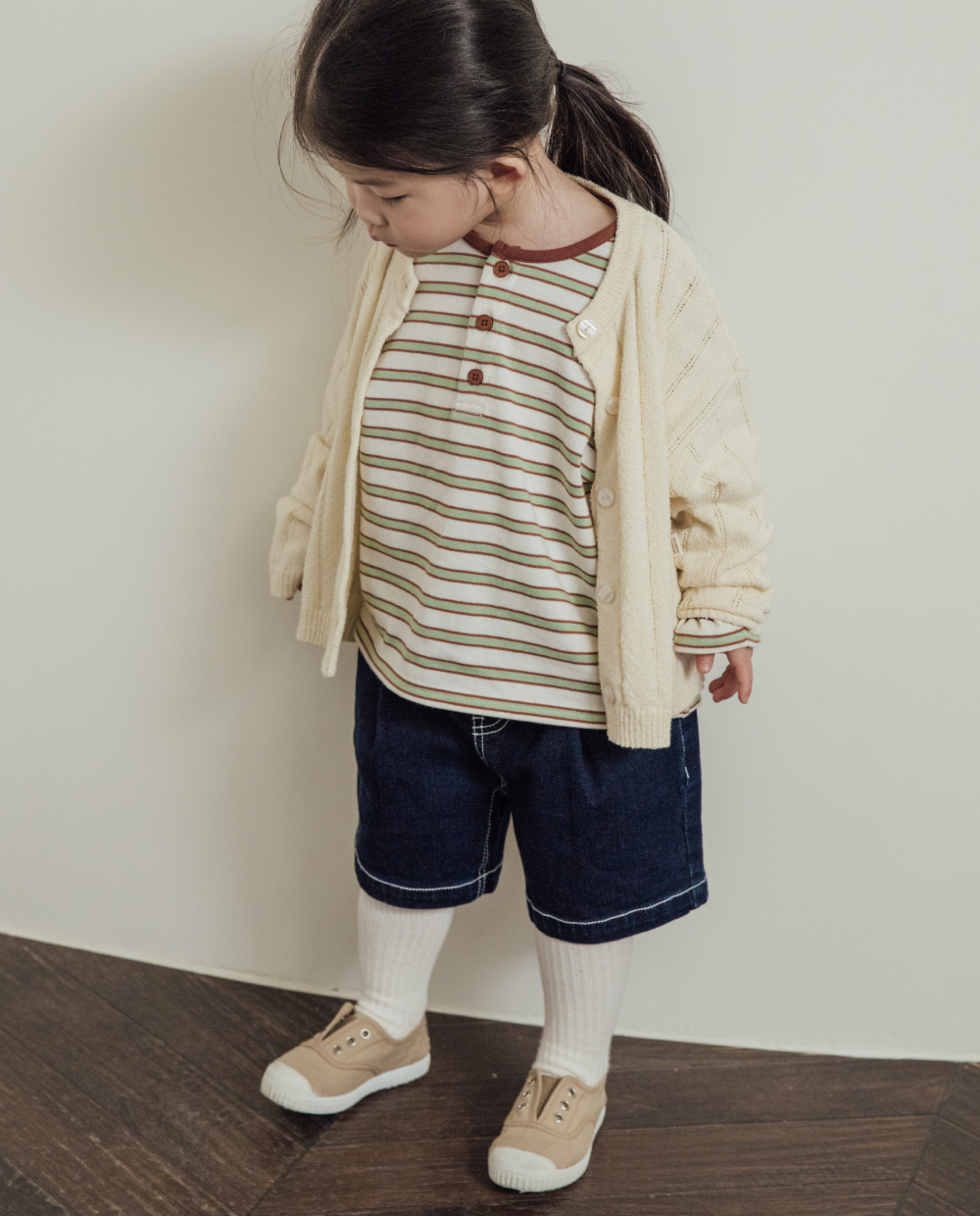 ストレッチデニム 5分丈 ワイドパンツ