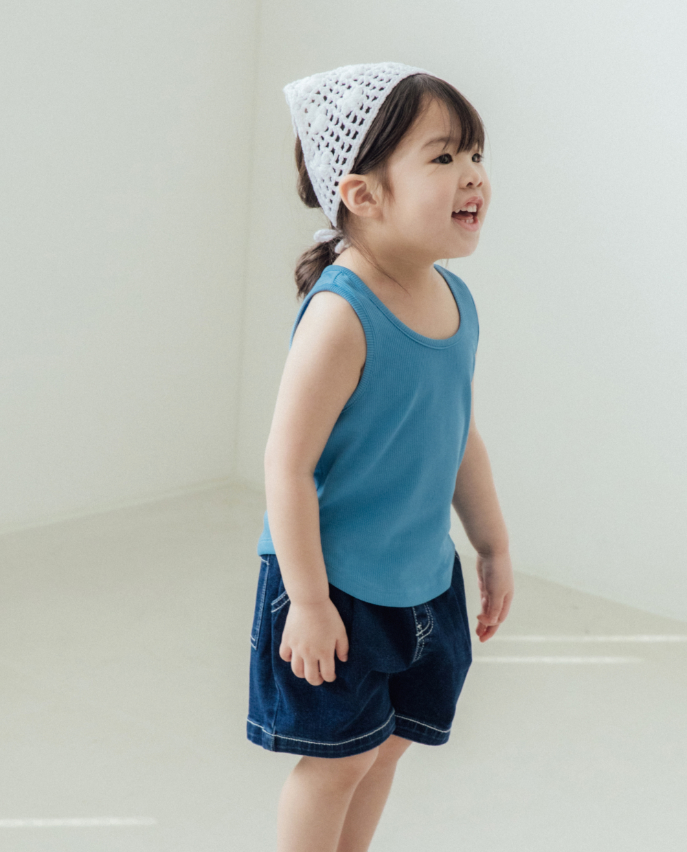 ストレッチデニム 5分丈 ワイドパンツ