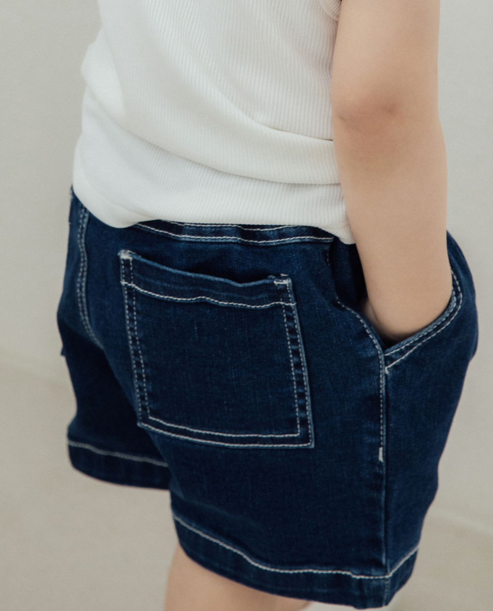 ストレッチデニム 5分丈 ワイドパンツ