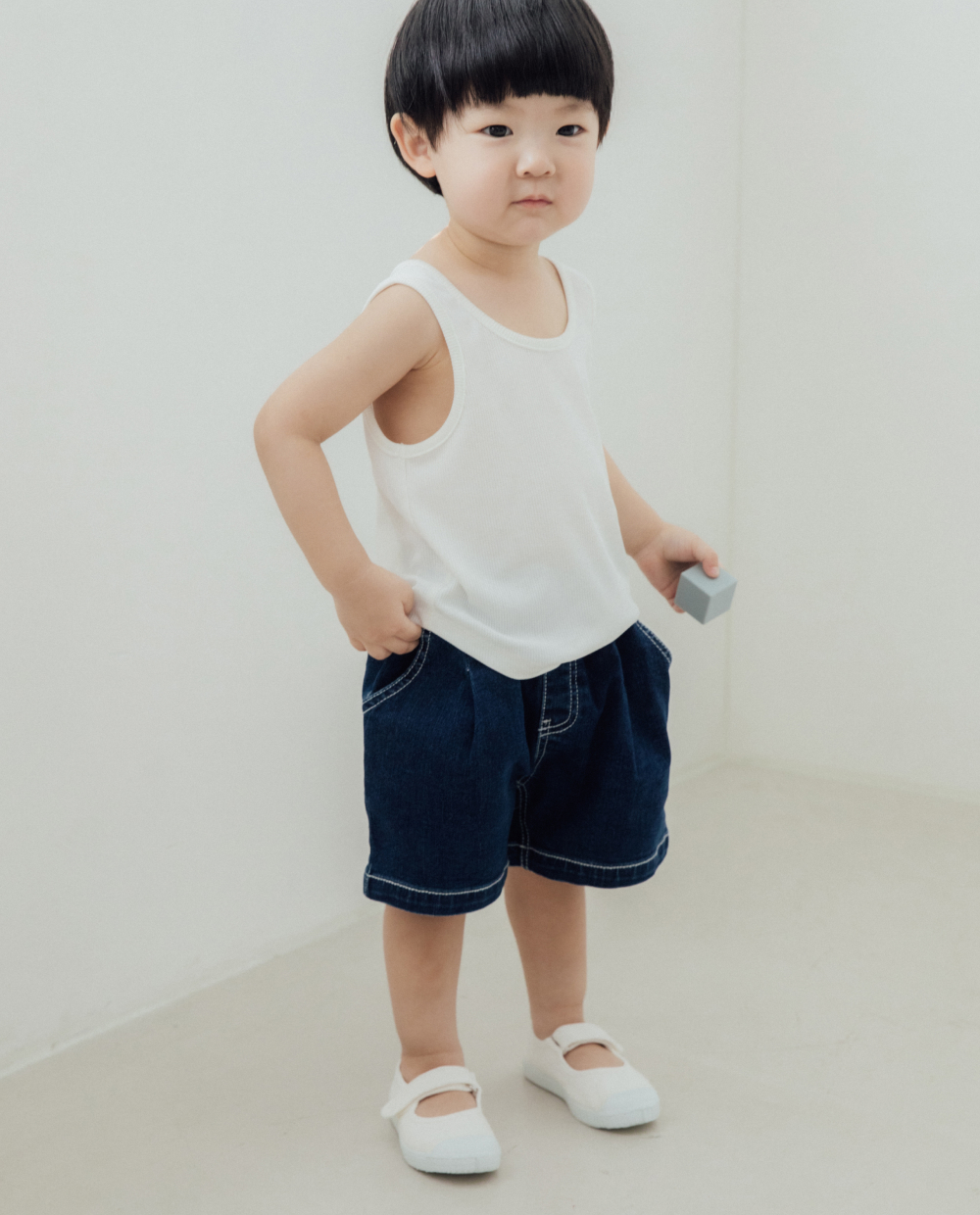 ストレッチデニム 5分丈 ワイドパンツ