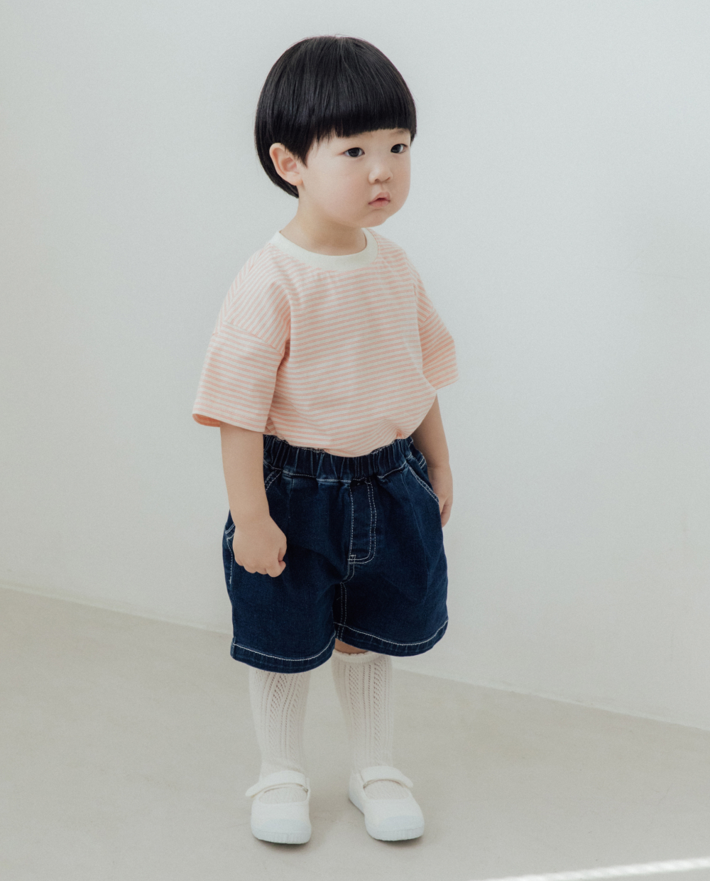 ストレッチデニム 5分丈 ワイドパンツ