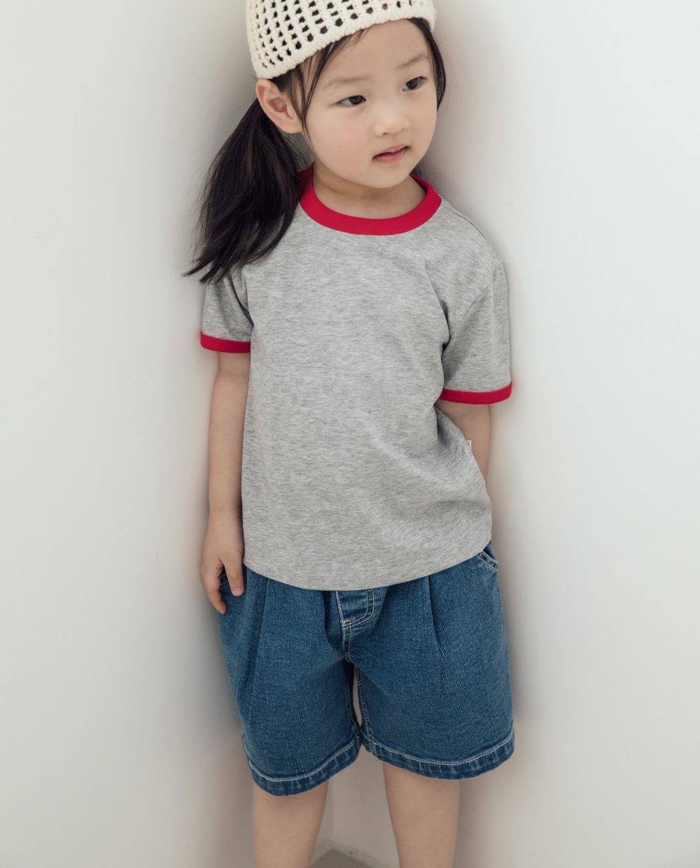 ストレッチデニム 5分丈 ワイドパンツ