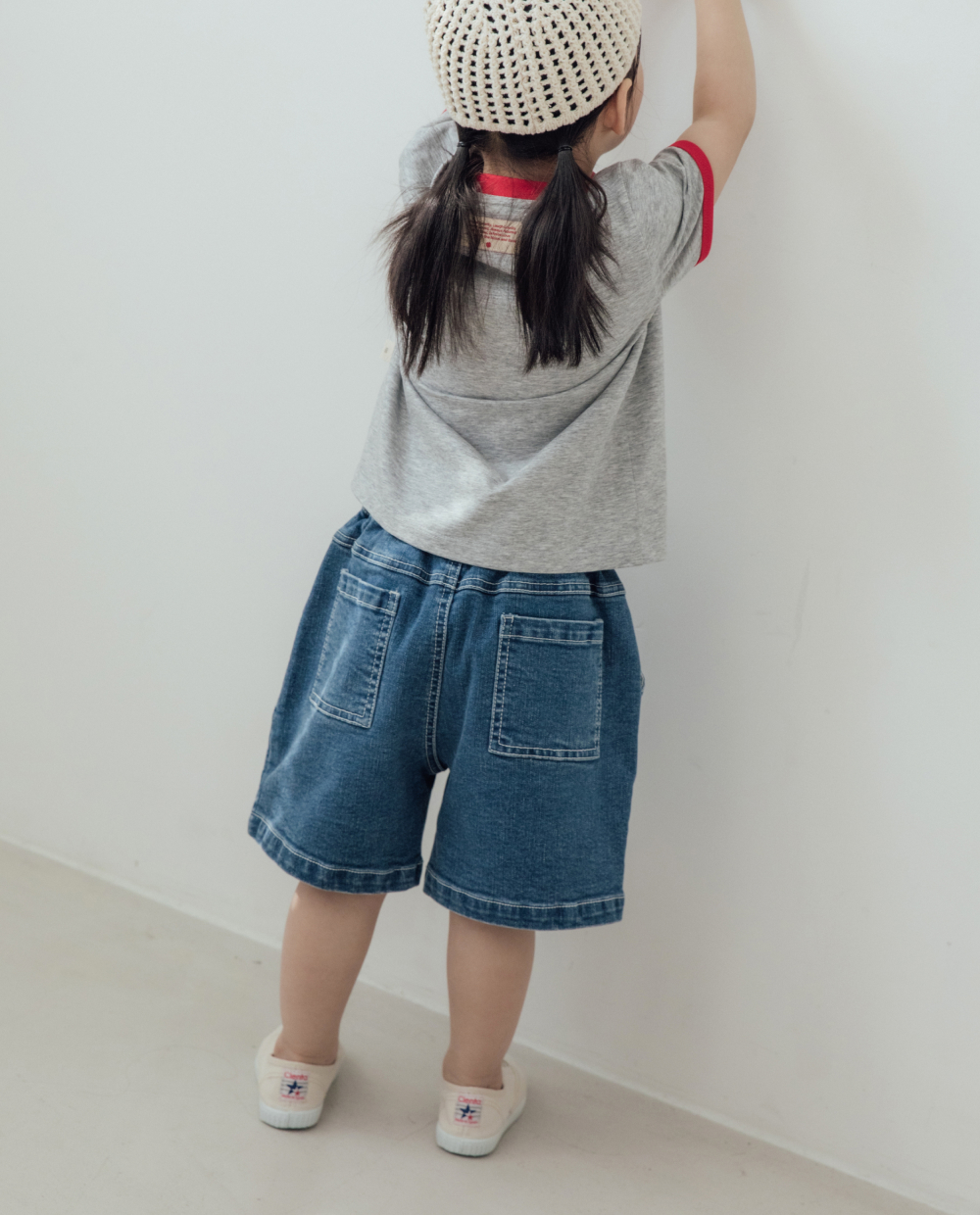 ストレッチデニム 5分丈 ワイドパンツ