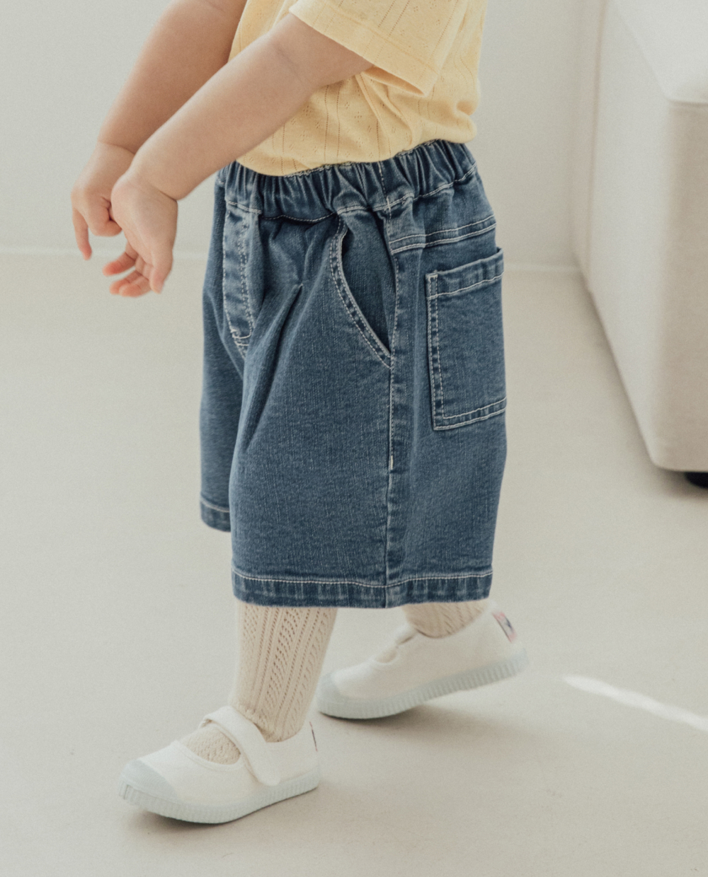 ストレッチデニム 5分丈 ワイドパンツ
