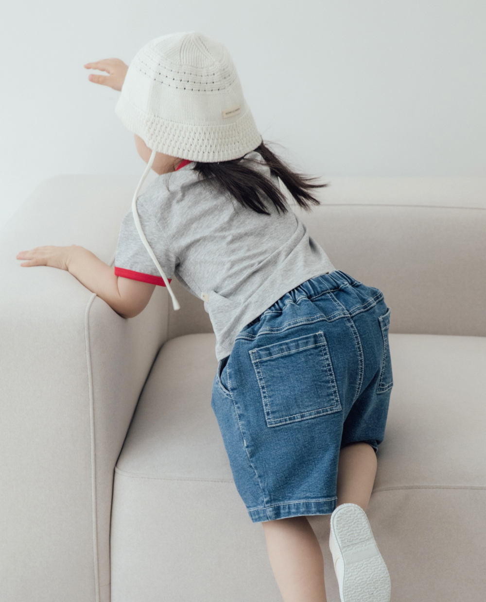 ストレッチデニム 5分丈 ワイドパンツ