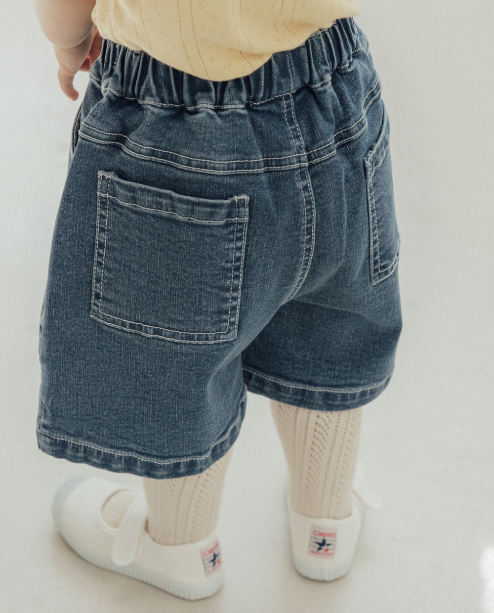 ストレッチデニム 5分丈 ワイドパンツ