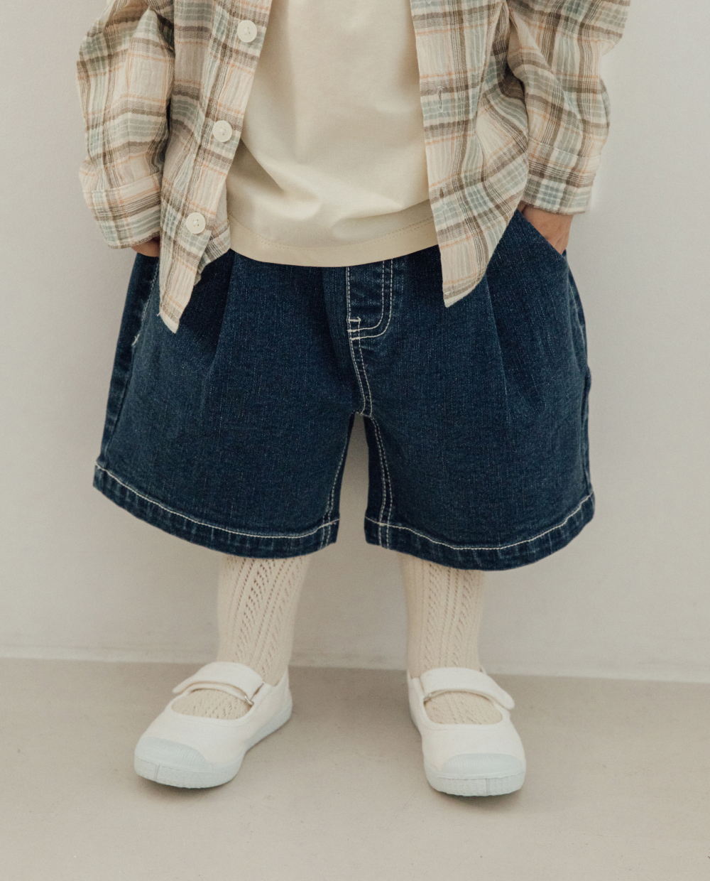 ストレッチデニム 5分丈 ワイドパンツ