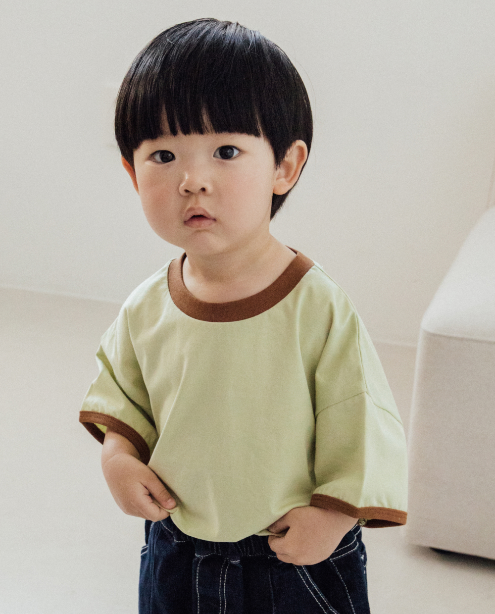 エアークール リブ配色 ルーズフィット 半袖Tシャツ