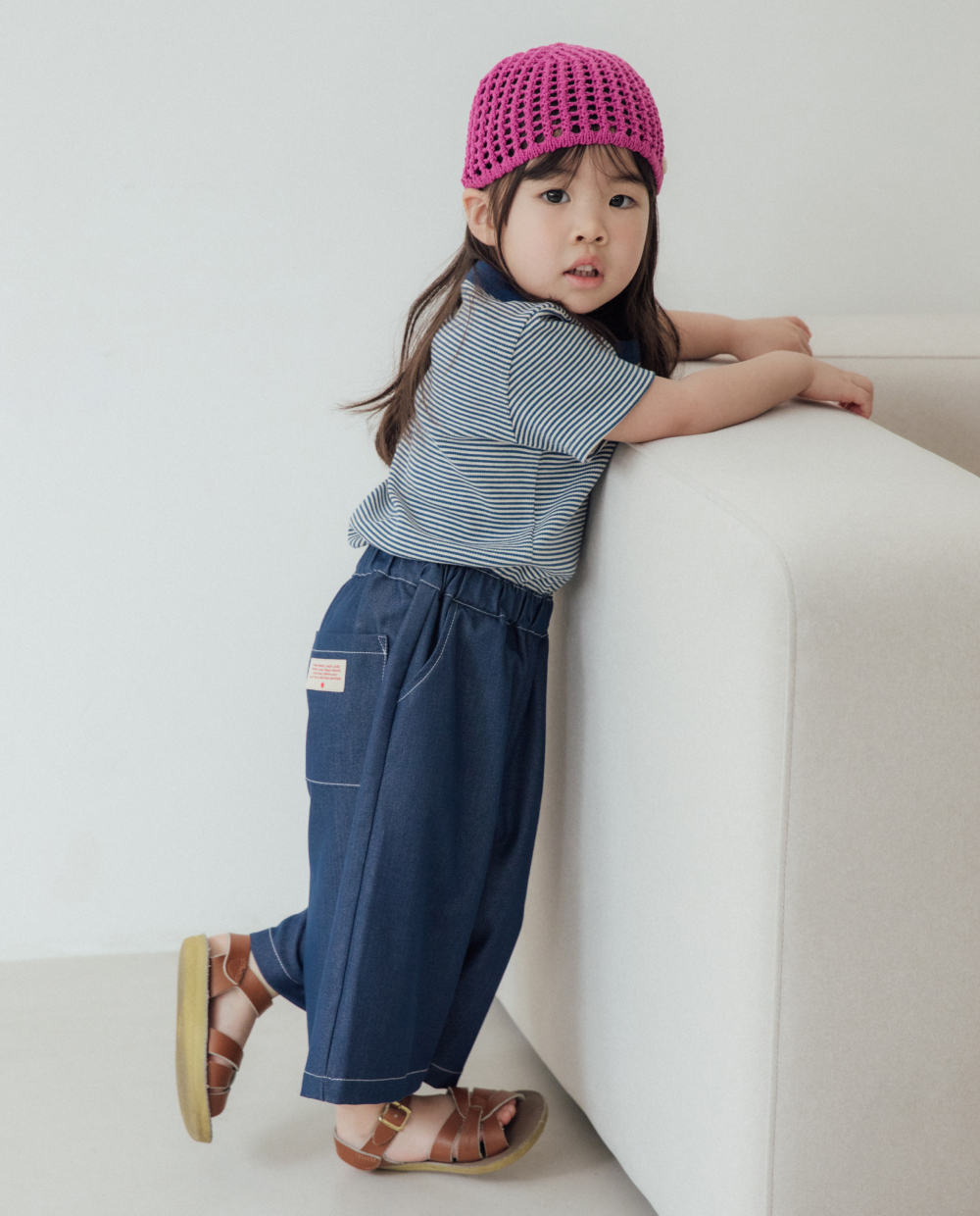 라이트데님 7부 와이드팬츠