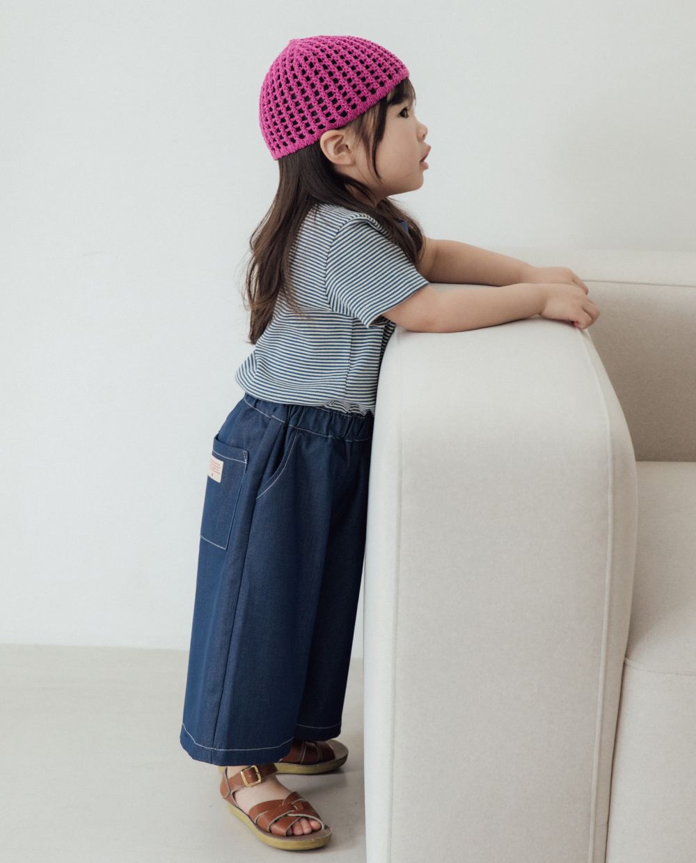 라이트데님 7부 와이드팬츠