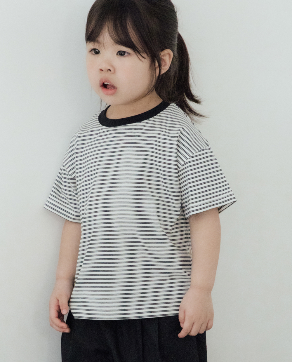 ダブルライン ストライプ ドロップショルダーTシャツ