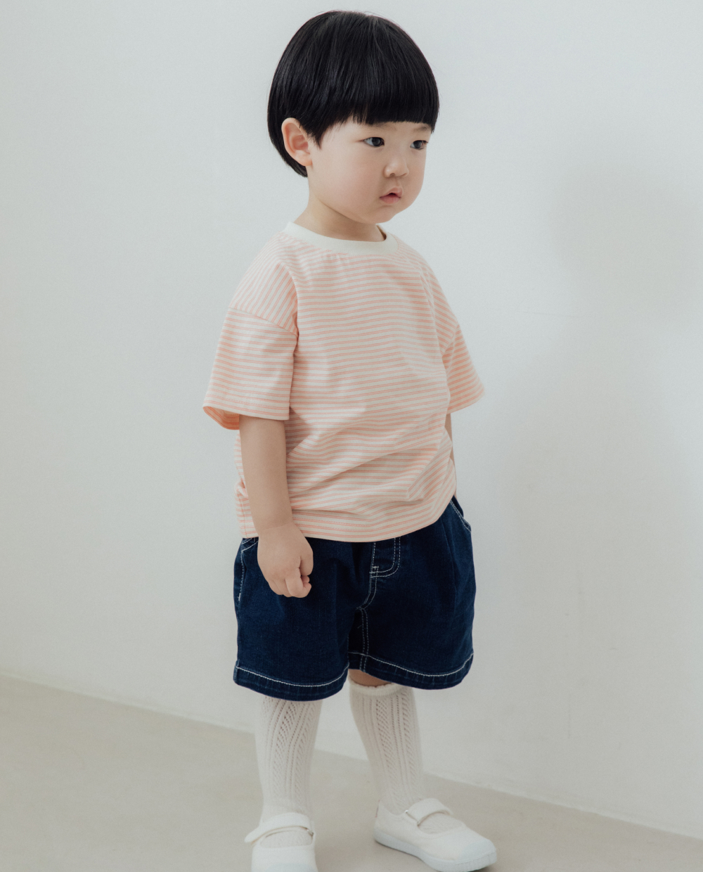 ダブルライン ストライプ ドロップショルダーTシャツ