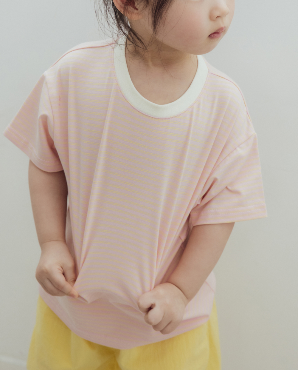 ダブルライン ストライプ ドロップショルダーTシャツ