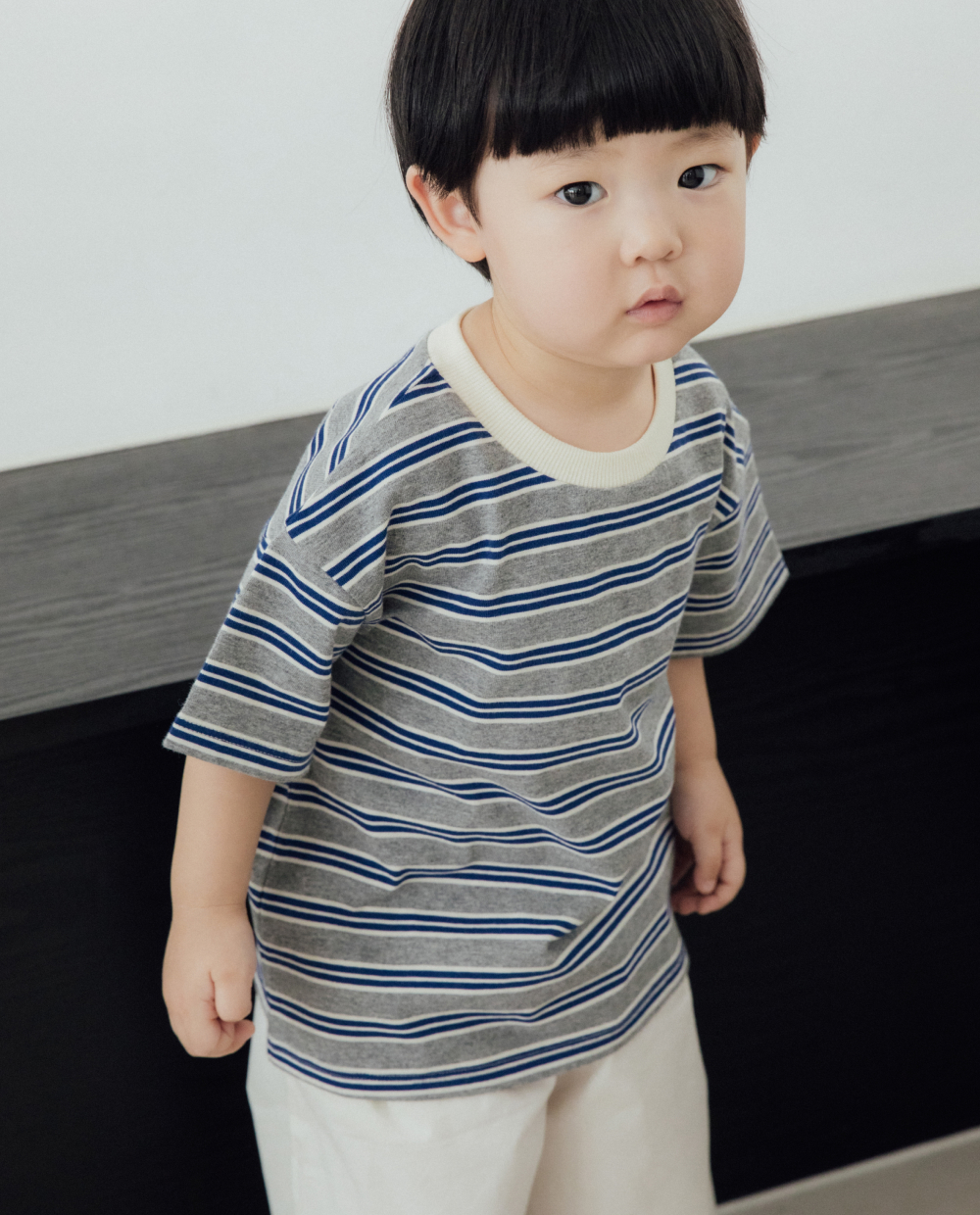 ワイドストライプ ドロップショルダーTシャツ