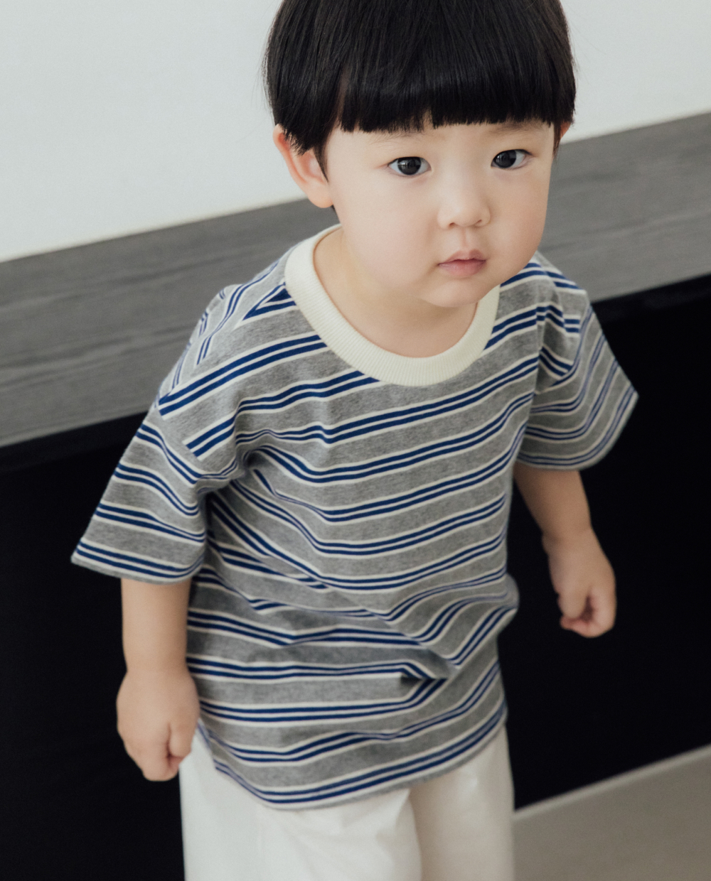 ワイドストライプ ドロップショルダーTシャツ