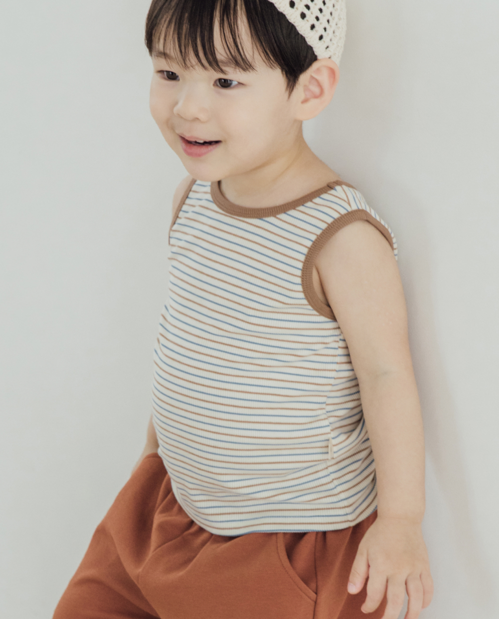 ライトリブ ストライプ ノースリーブTシャツ