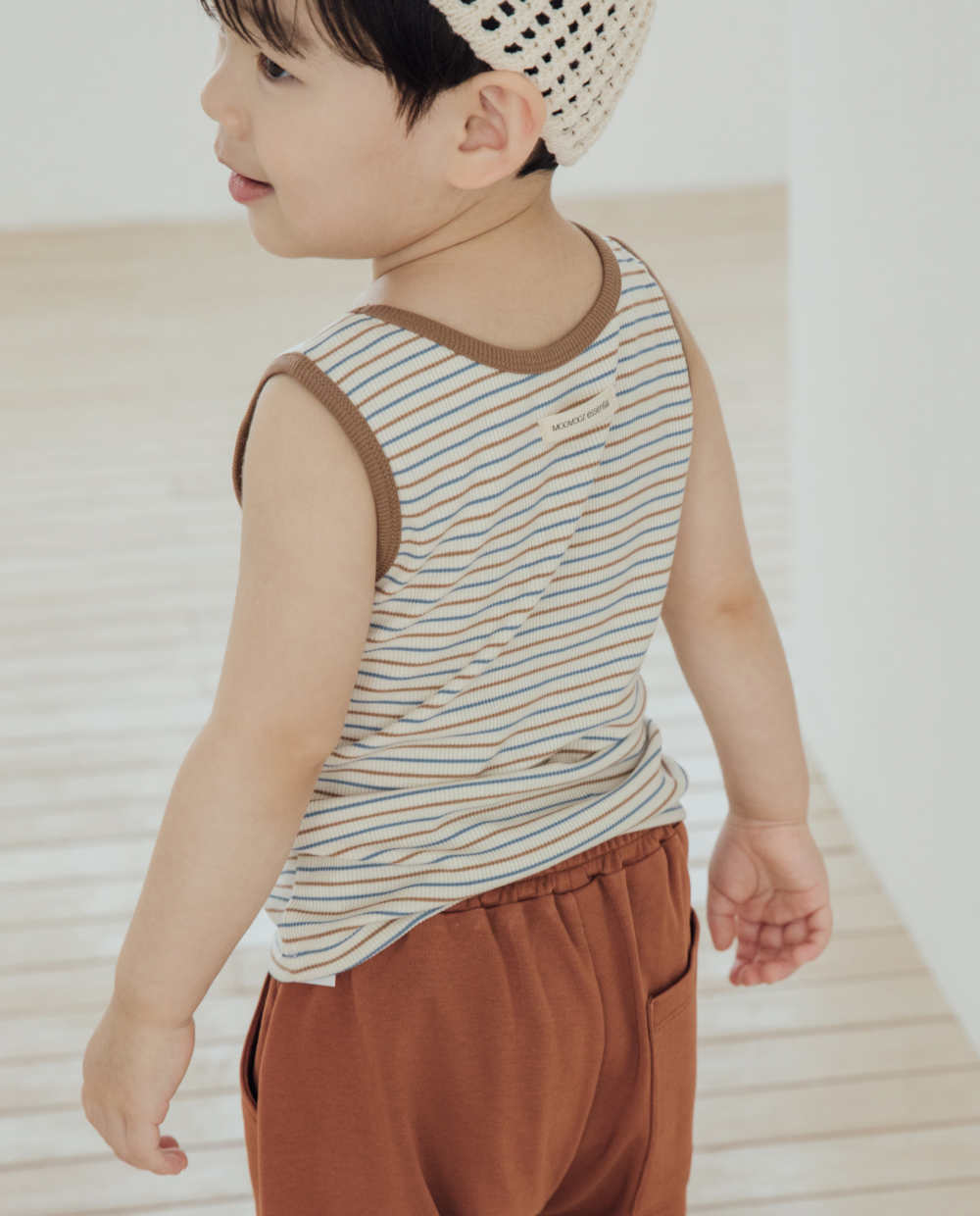 ライトリブ ストライプ ノースリーブTシャツ