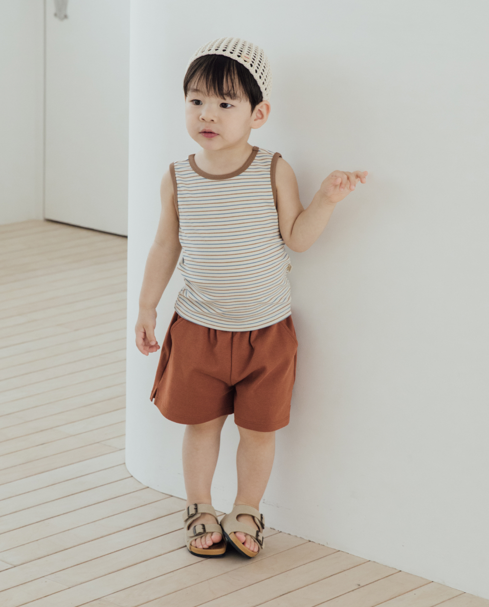 ライトリブ ストライプ ノースリーブTシャツ