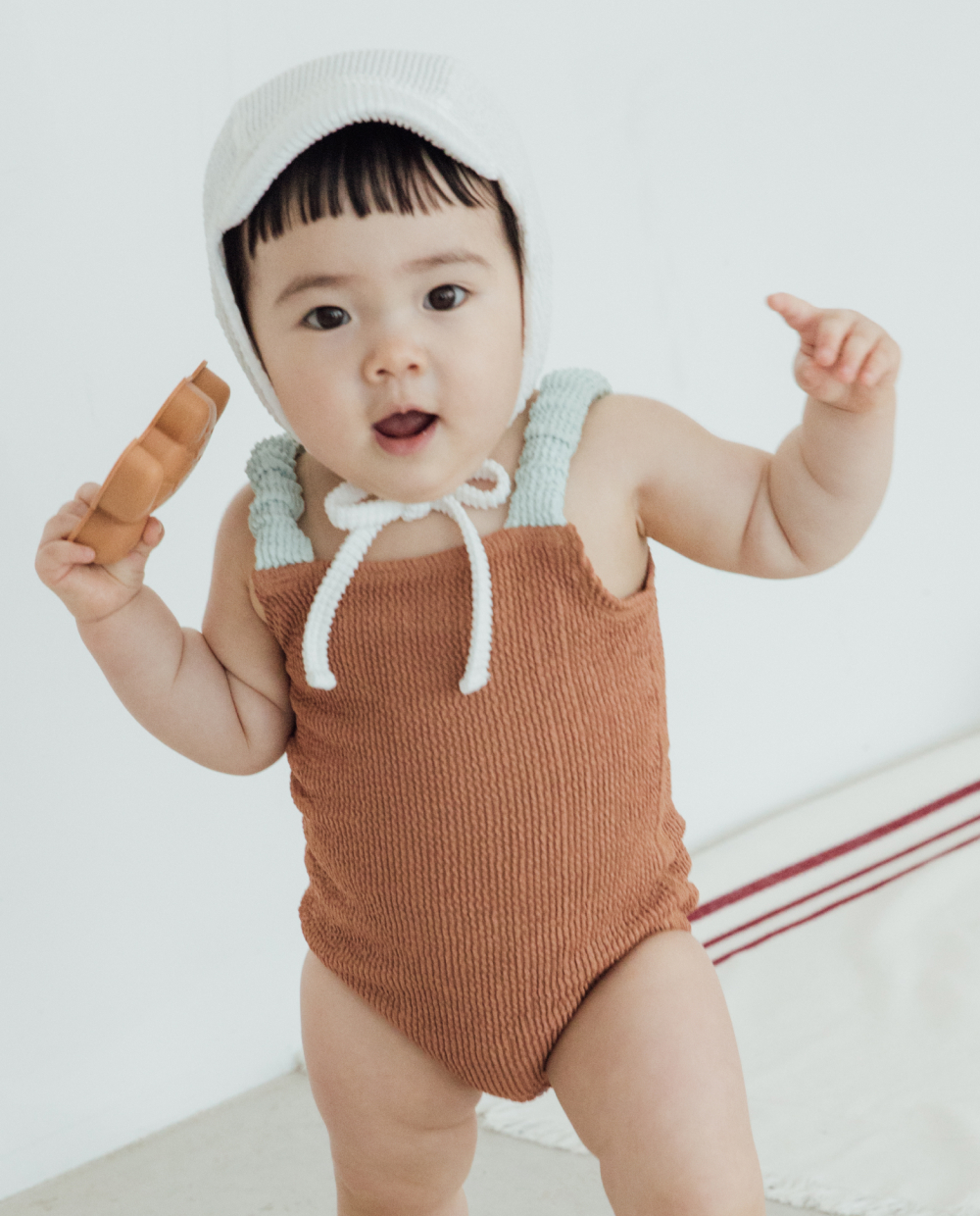 UVカット ベビー エンボスリブ スイムキャップ