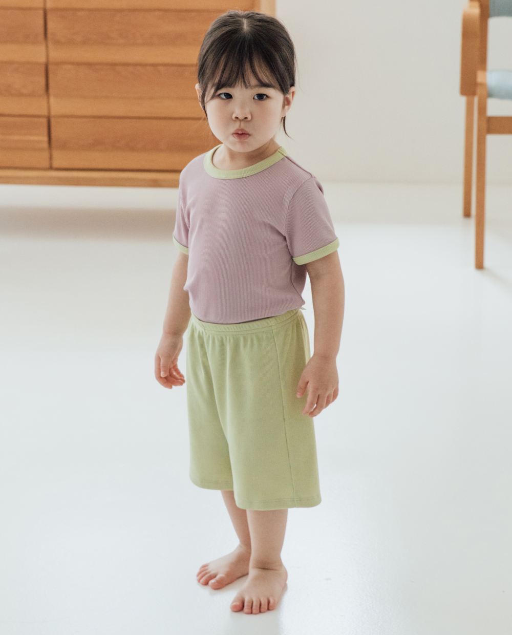 エアクーリングリブカラーブロックルームウェア