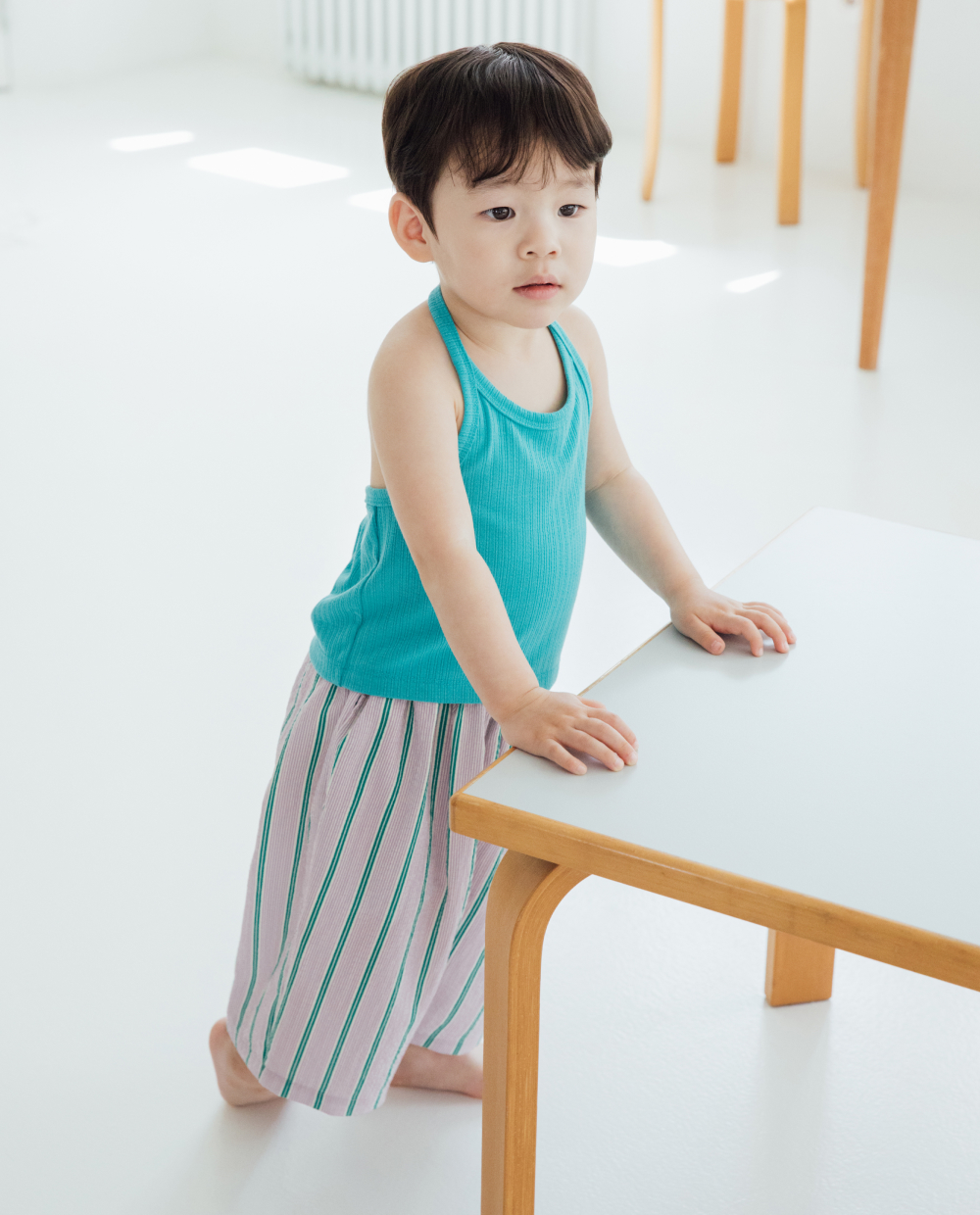 エアークリンクル ストライプ 7分丈 ワイドパンツ