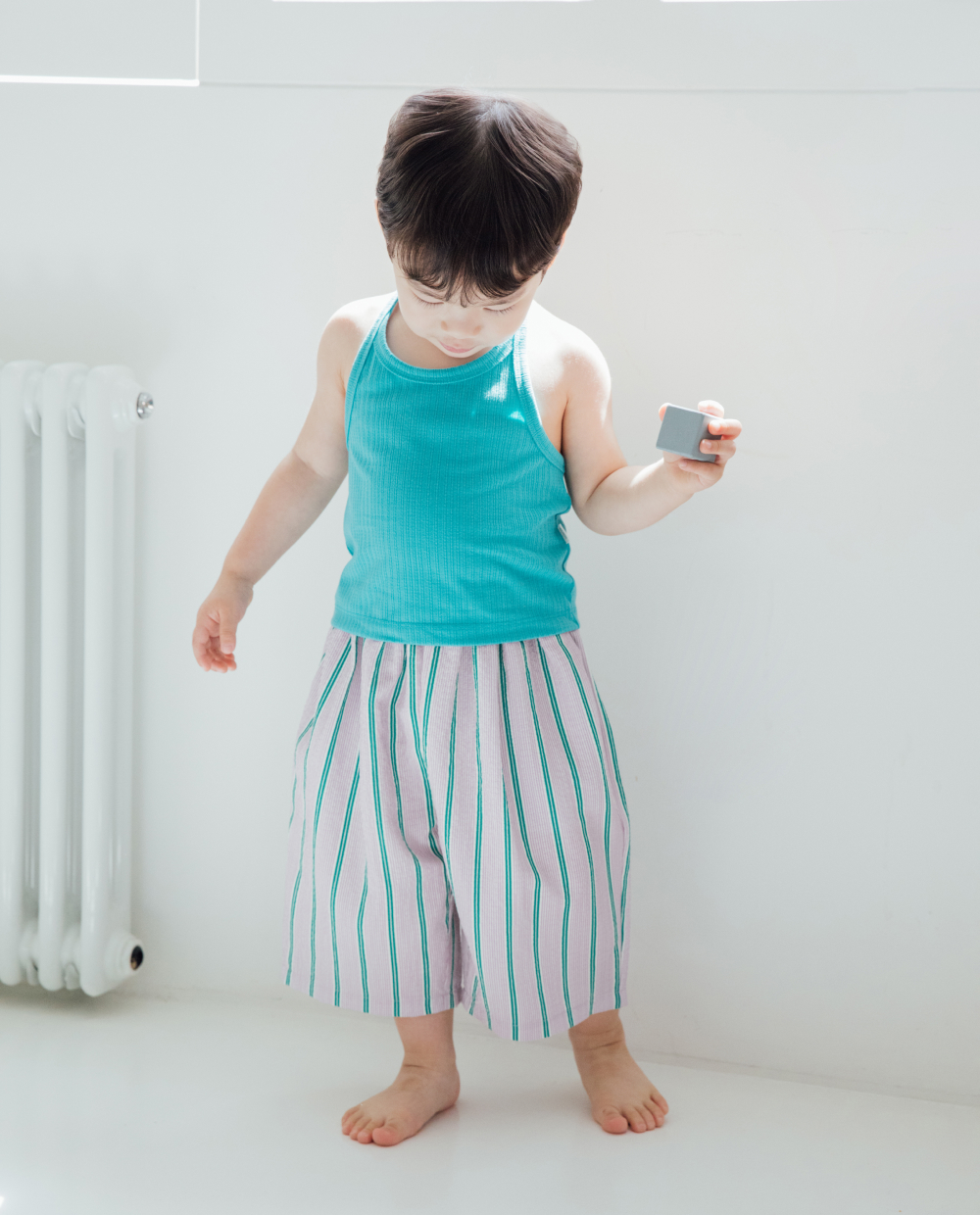 エアークリンクル ストライプ 7分丈 ワイドパンツ