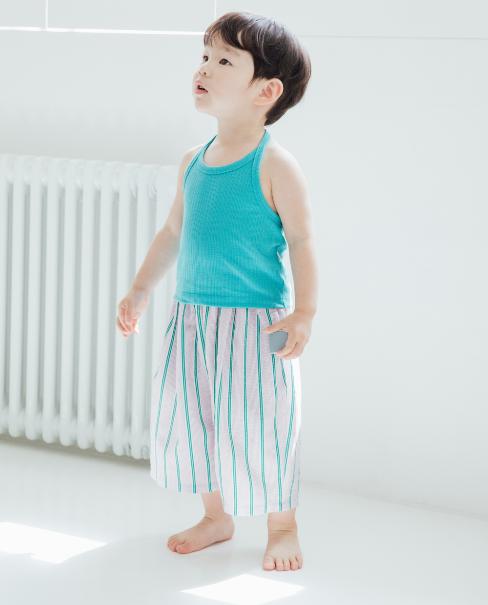 エアークリンクル ストライプ 7分丈 ワイドパンツ