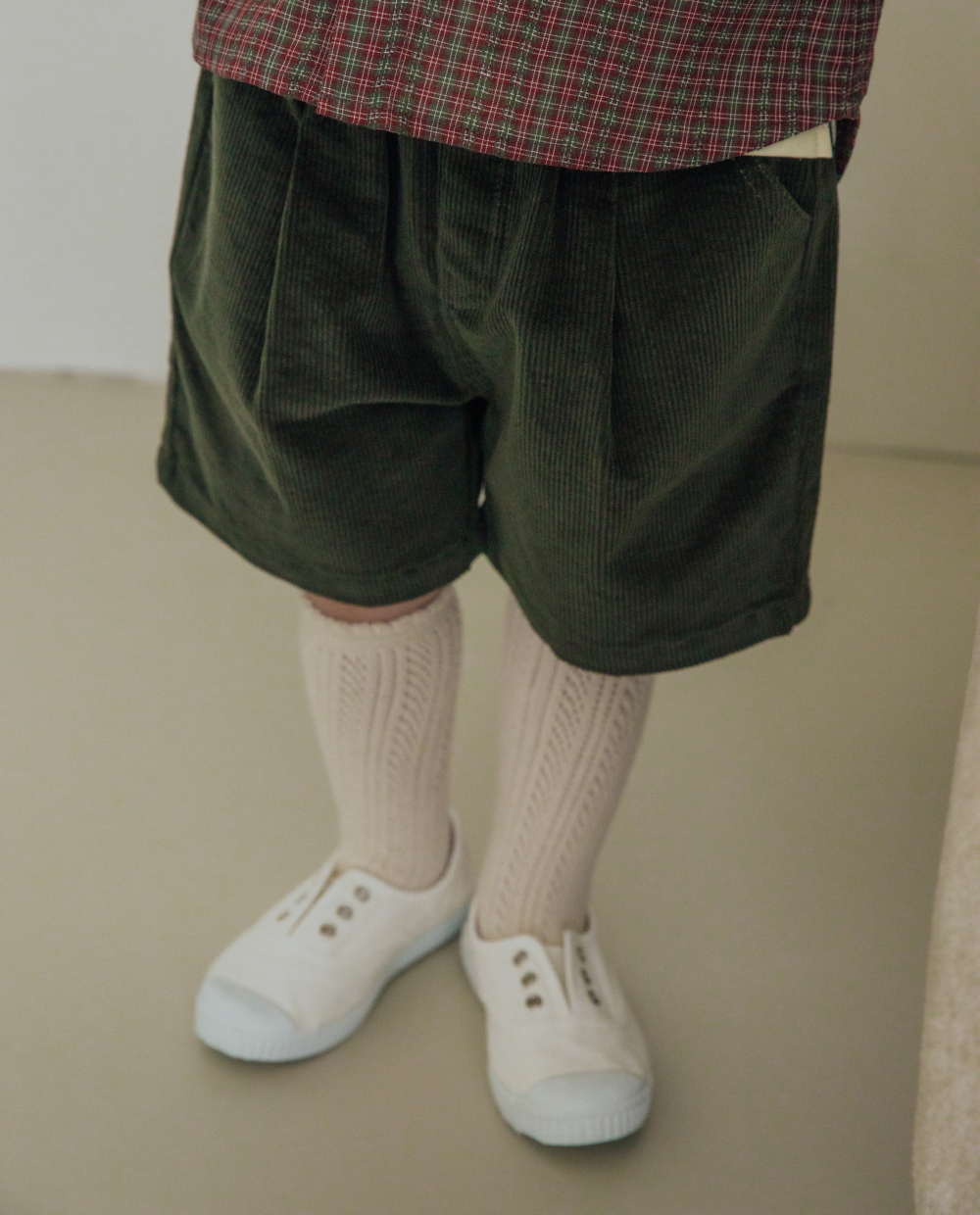 ライトコーデュロイ プリーツ ハーフパンツ