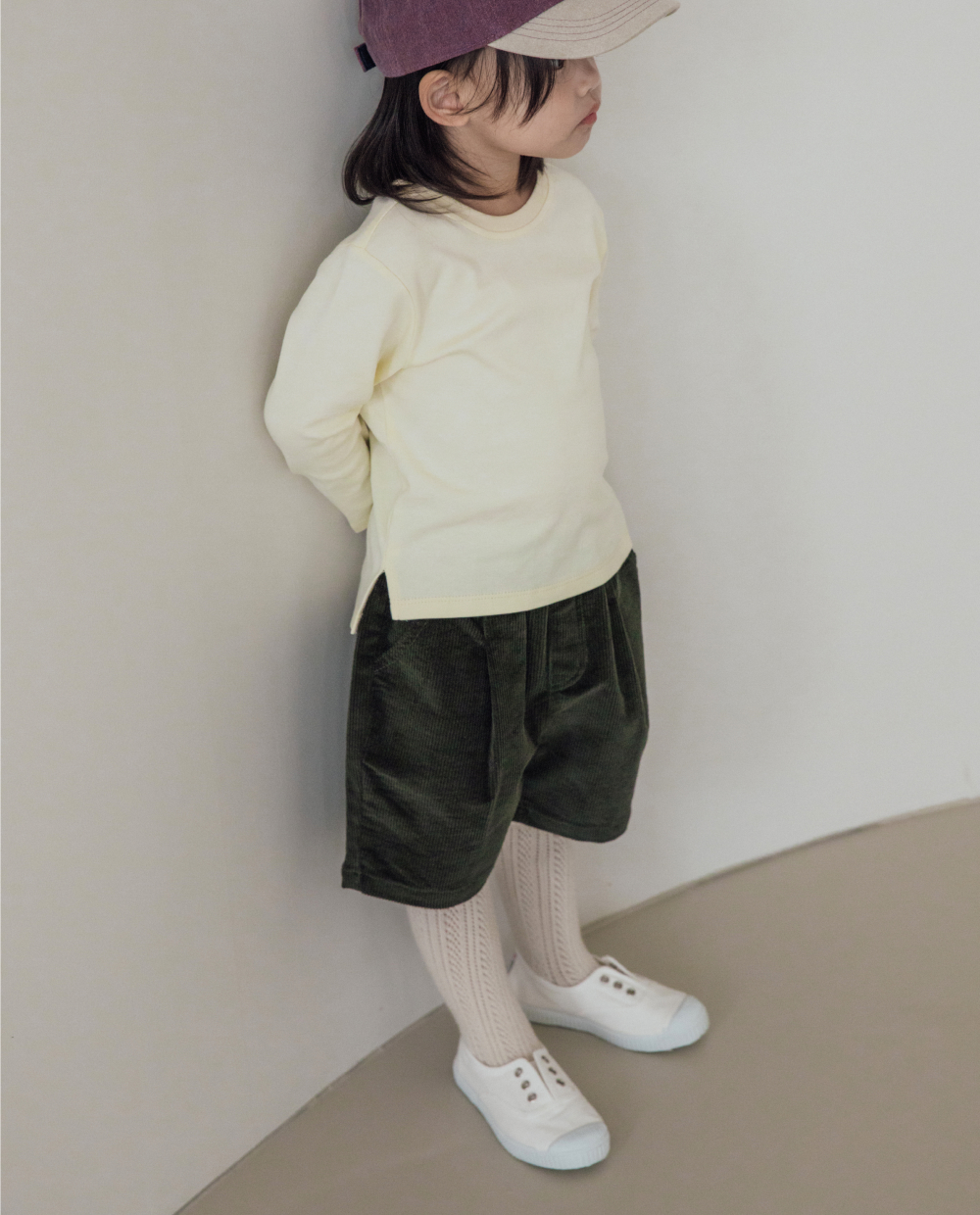 ライトコーデュロイ プリーツ ハーフパンツ