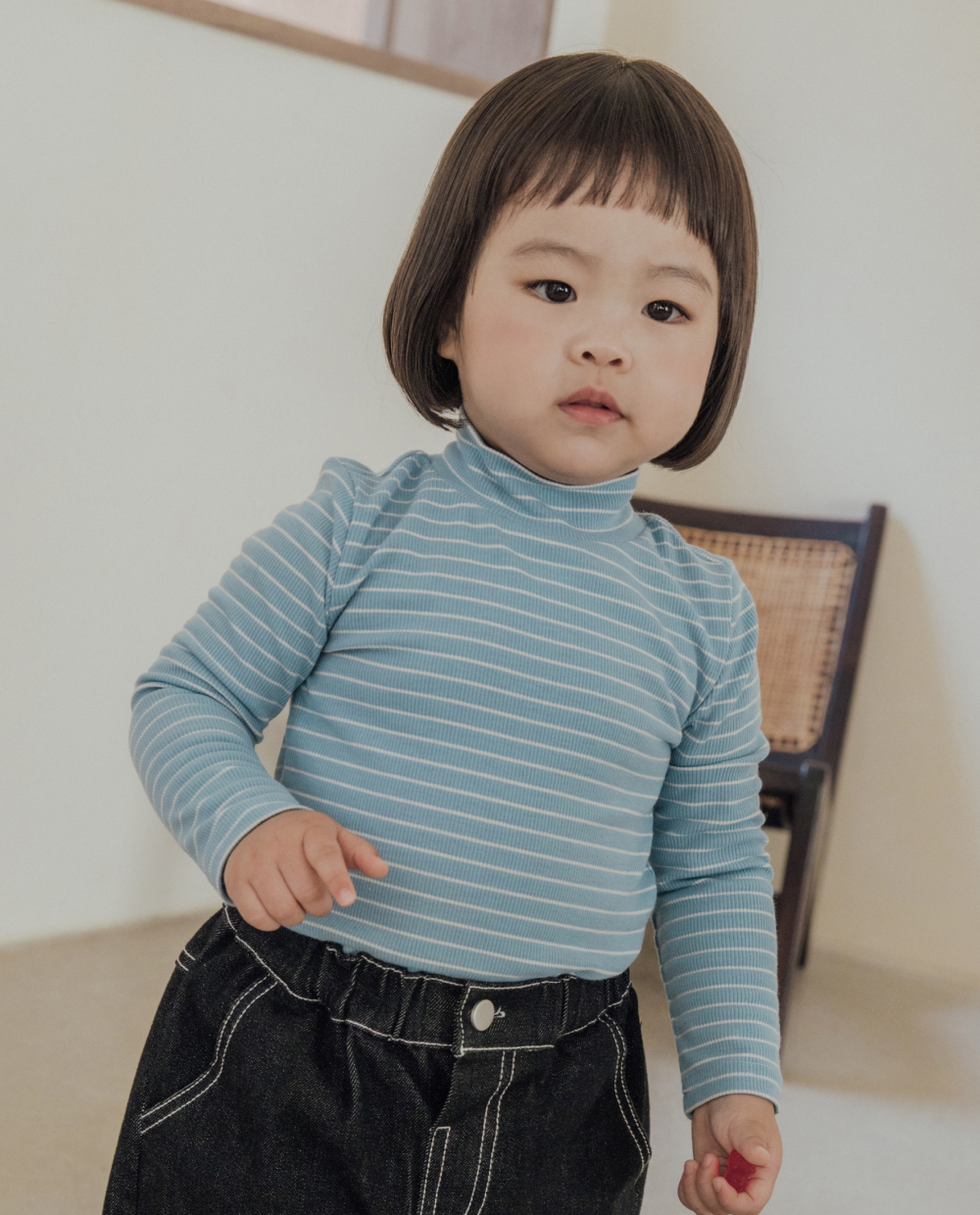 フォンダン 찰랑 하프넥 ストライプ Tシャツ