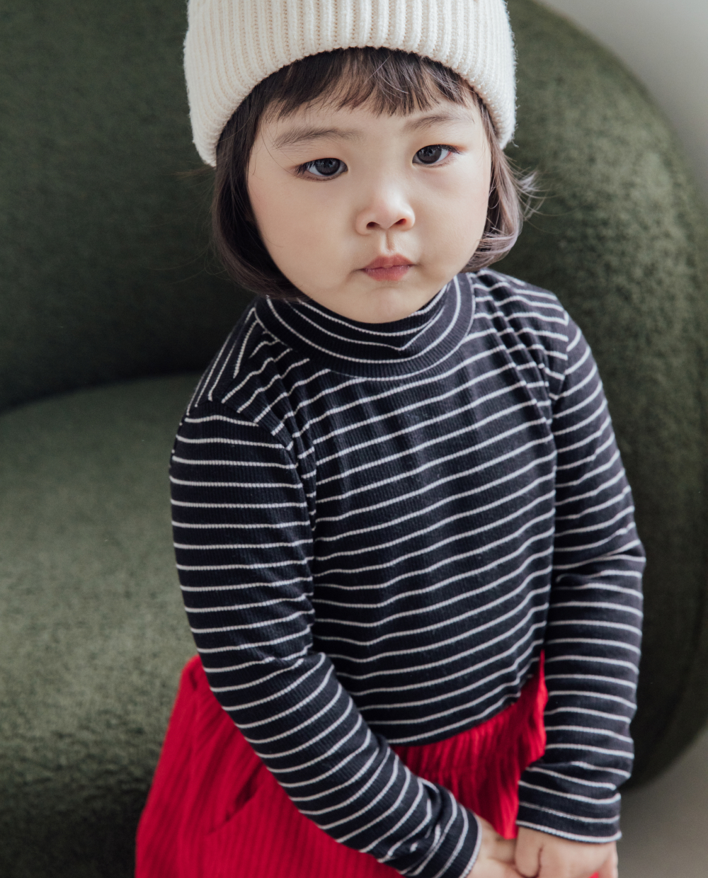 포근찰랑 하프넥 스트라이프 티셔츠