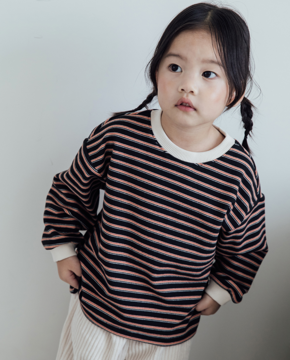 ふんわり柔らか ルーズフィット ストライプ Tシャツ