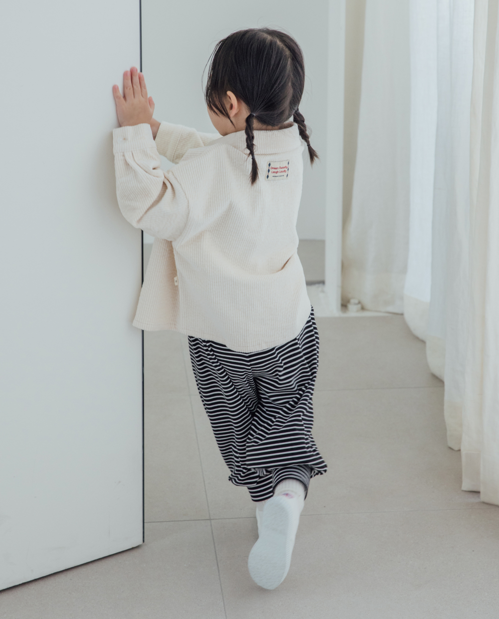 ふわふわ柔らか ストライプ ジョガーパンツ