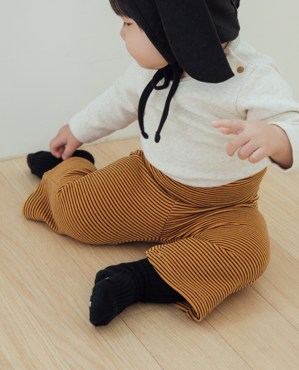 ぽかぽか柔らか ストライプ 腹巻防止 フレアパンツ