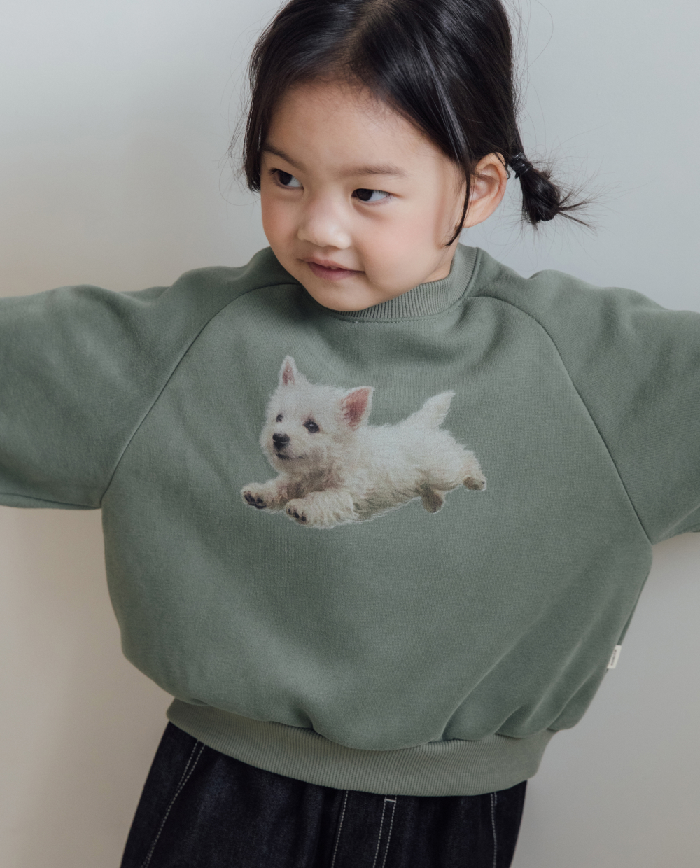 【起毛】ふかふかミンク裏起毛 犬グラフィック トレーナー