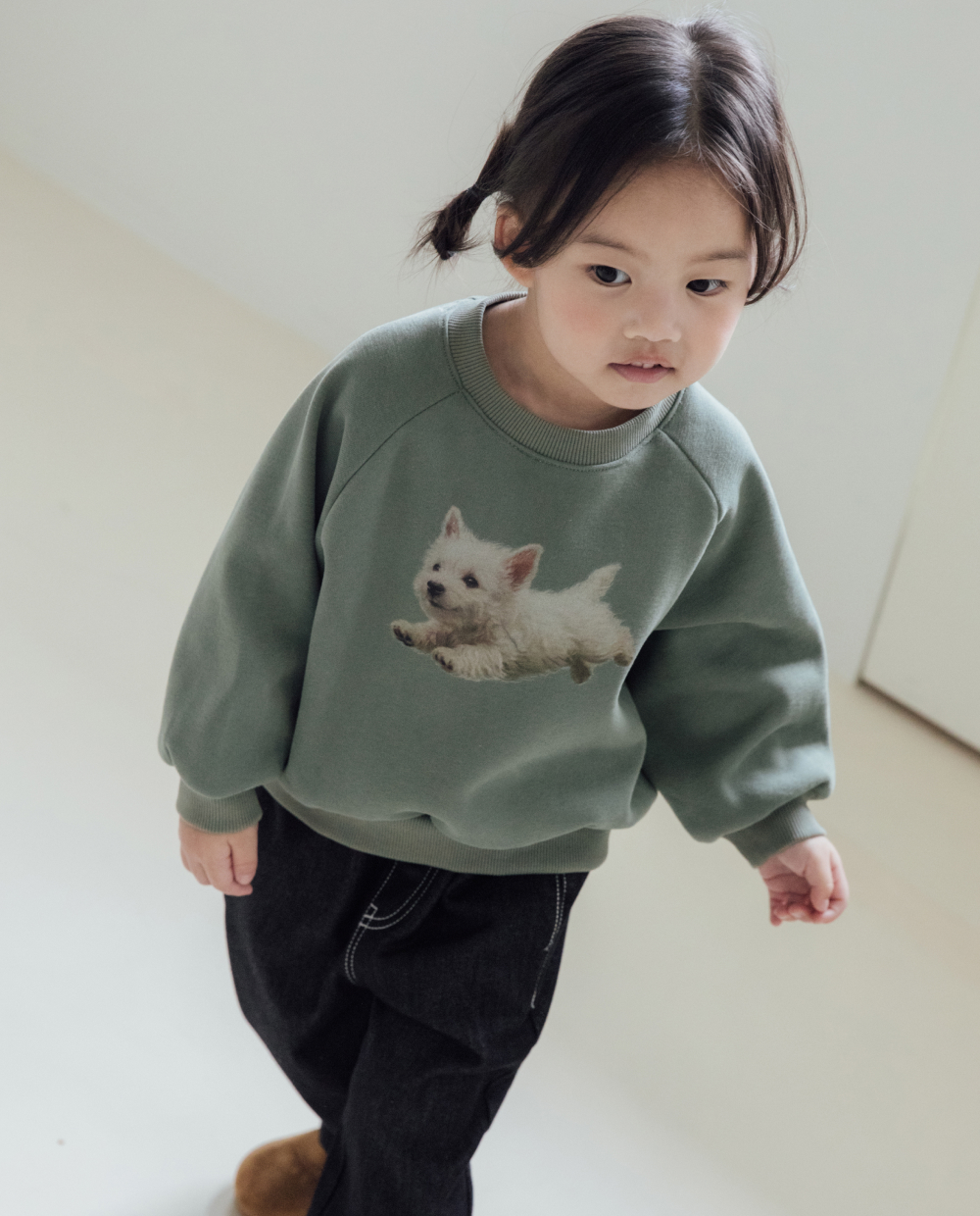 【起毛】ふかふかミンク裏起毛 犬グラフィック トレーナー