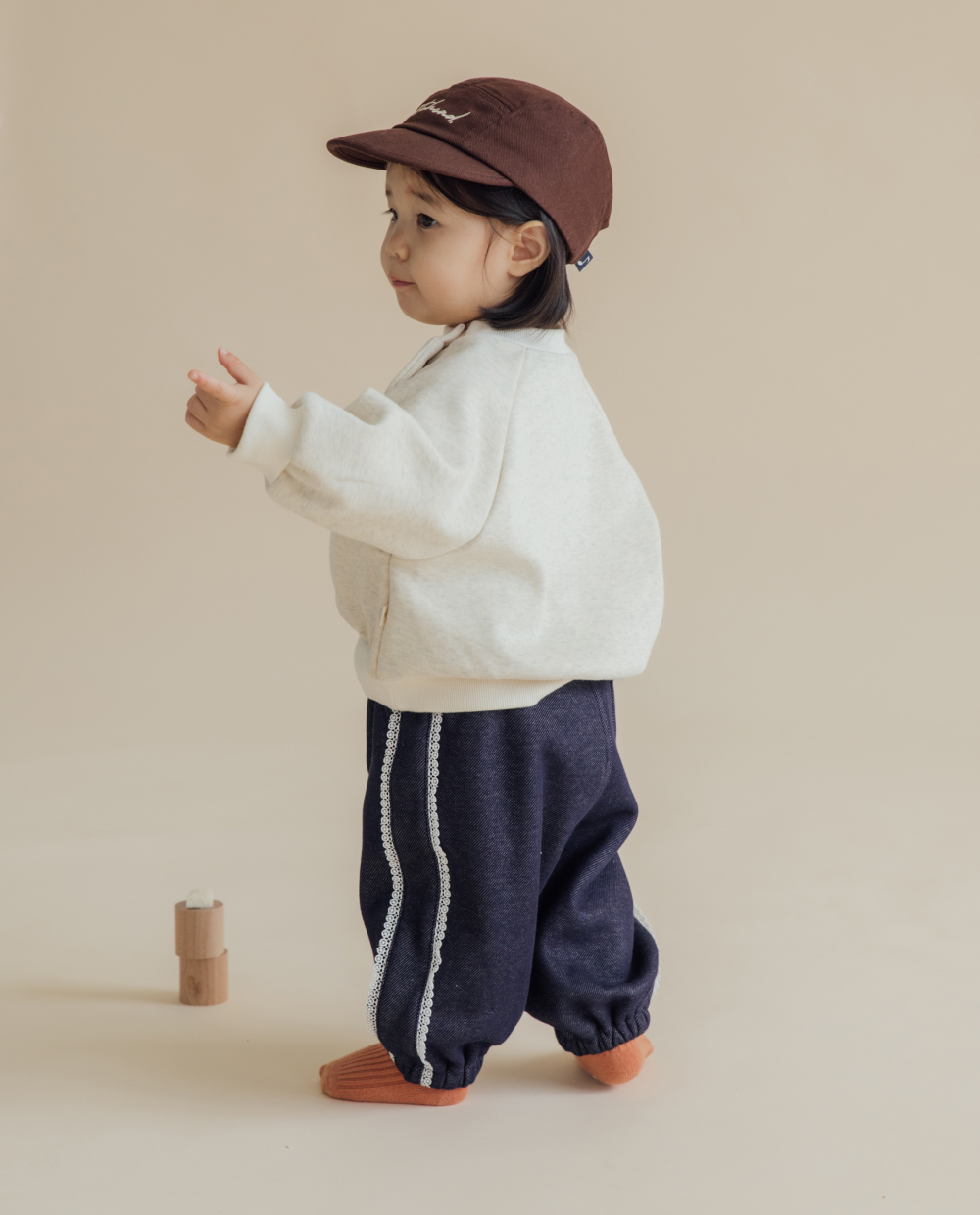 [裏起毛]バルーンフィット レースデニムパンツ